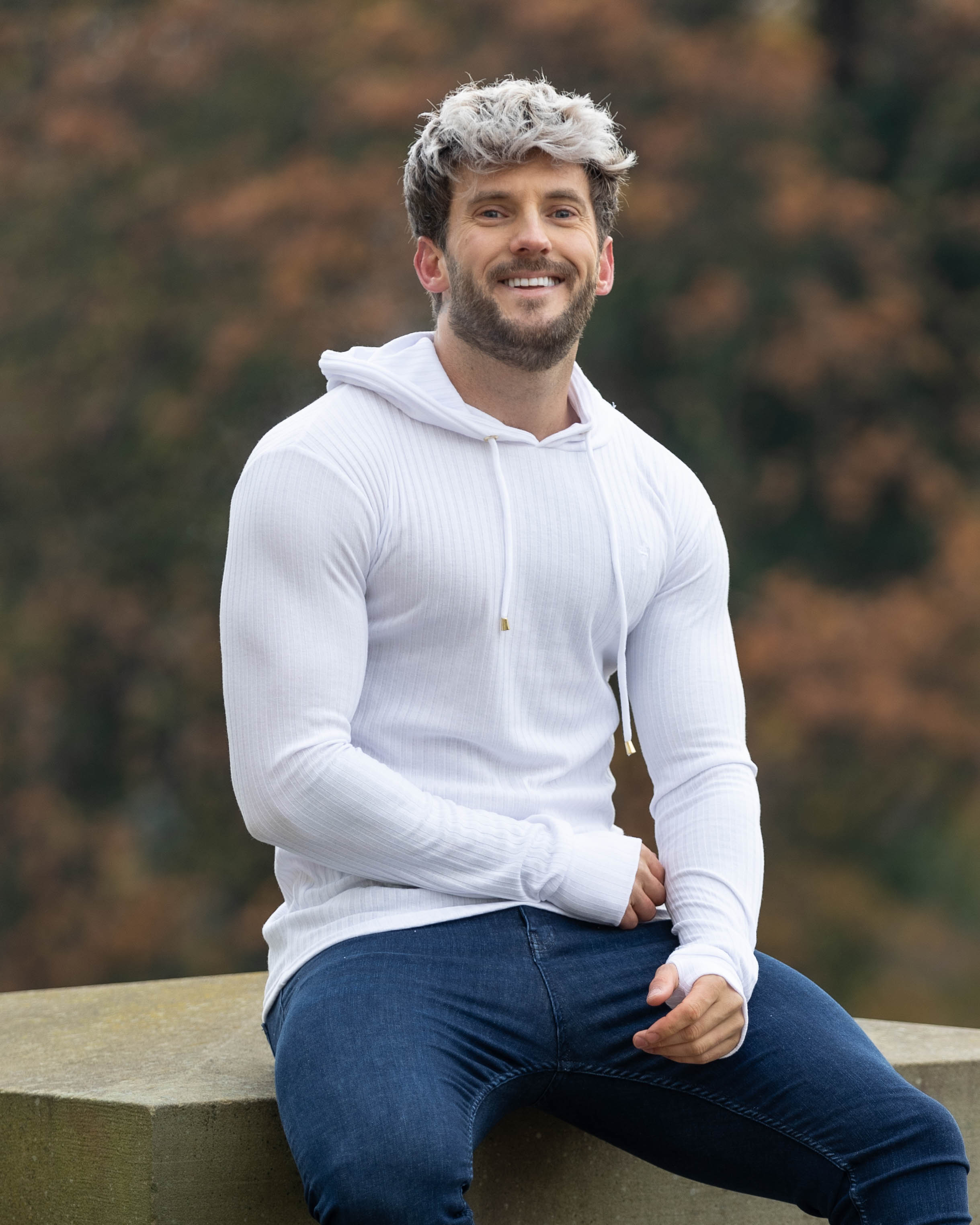 Classic White Ribbed Knit Hoodie Jumper - FSH903