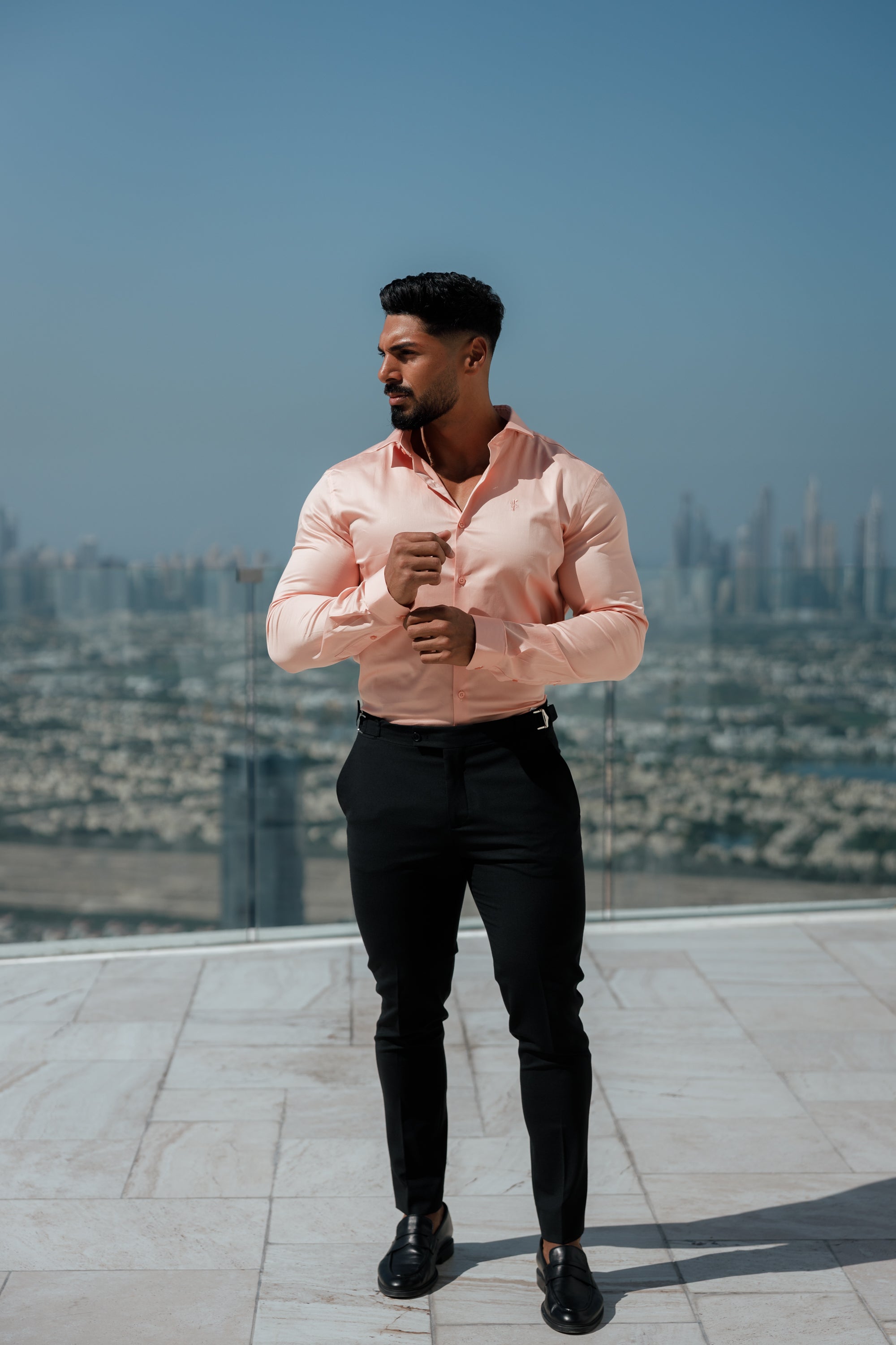 Slim Formal Black Stretch Trousers With Silver Waist Adjusters - FST013