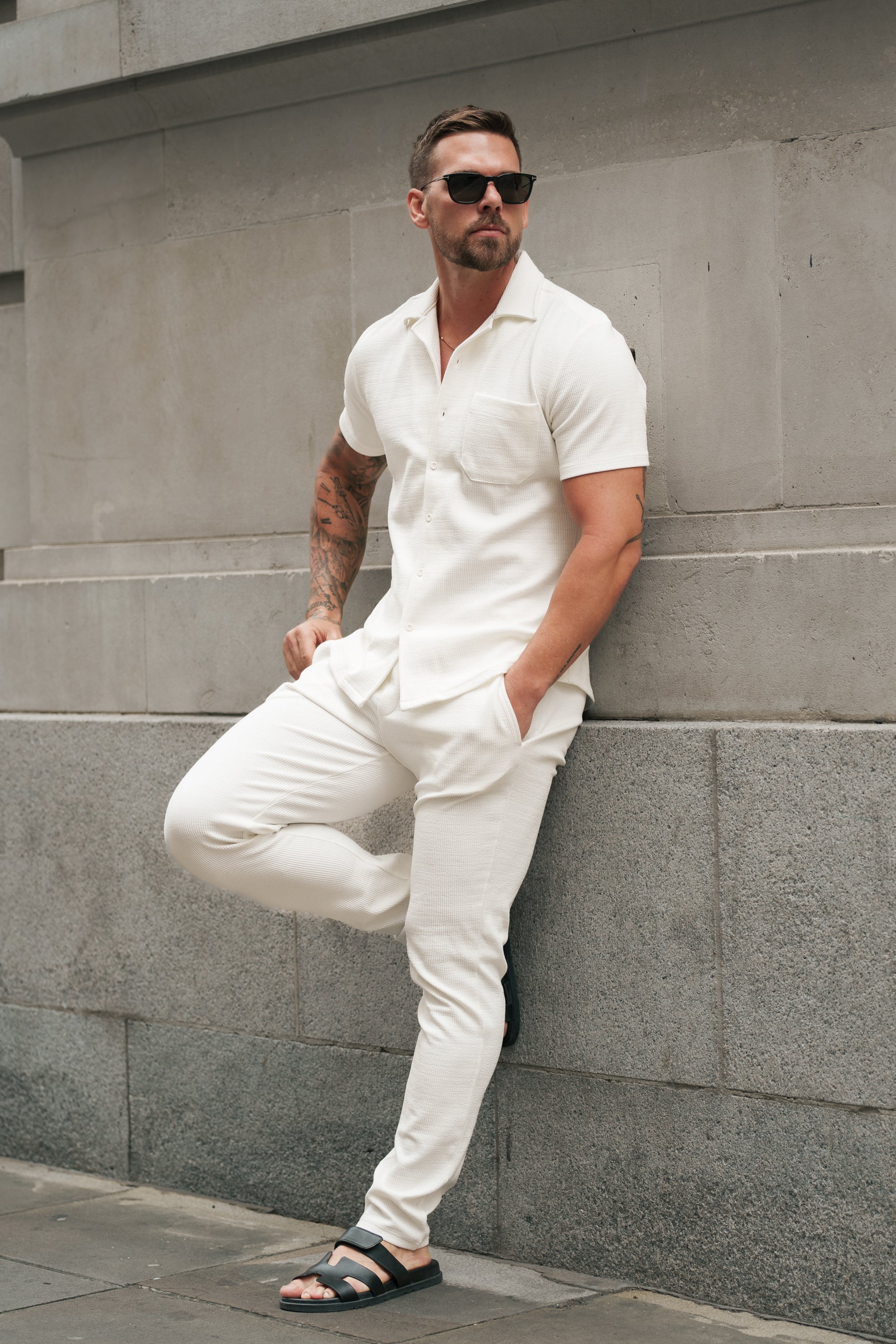 Jersey Cord Slim White Trousers - FSR015