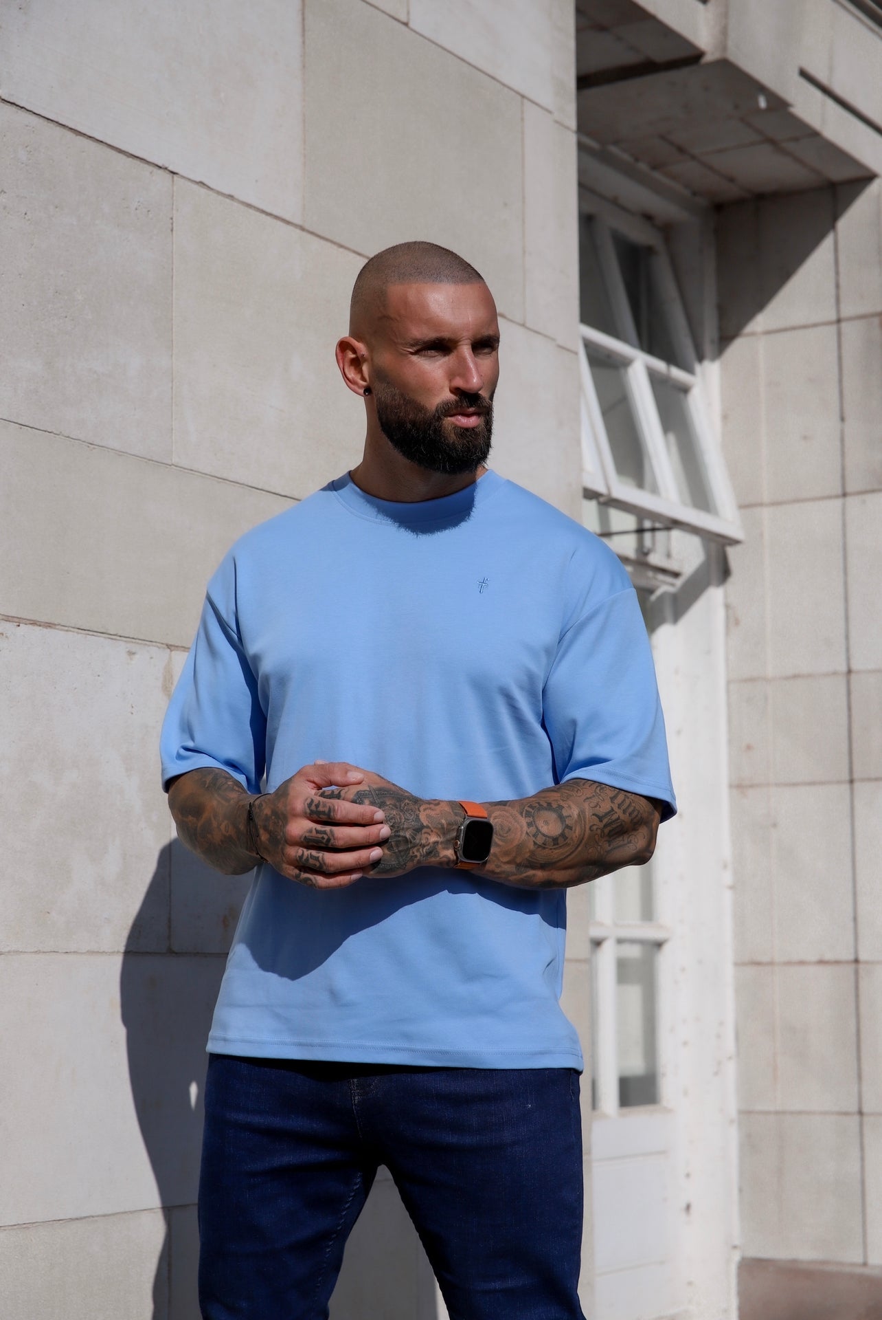 Classic Light Blue Oversized Crew T Shirt - FSH872