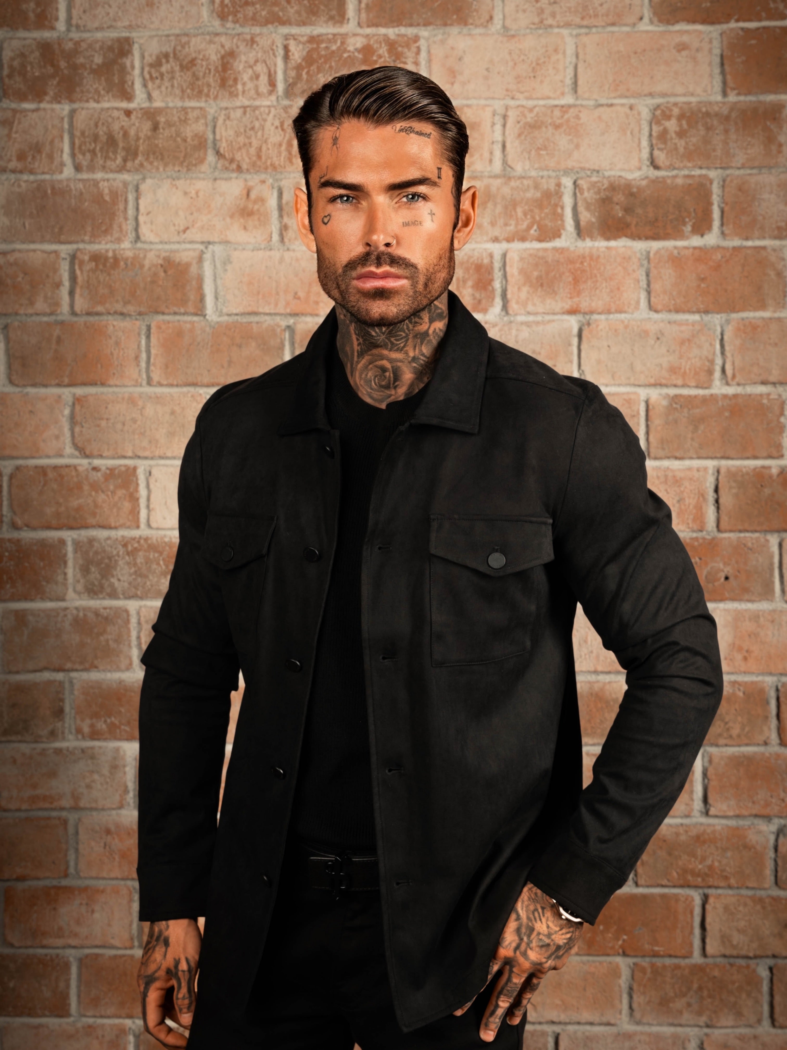 Suede Feel Button Up Jacket Black - FSN218