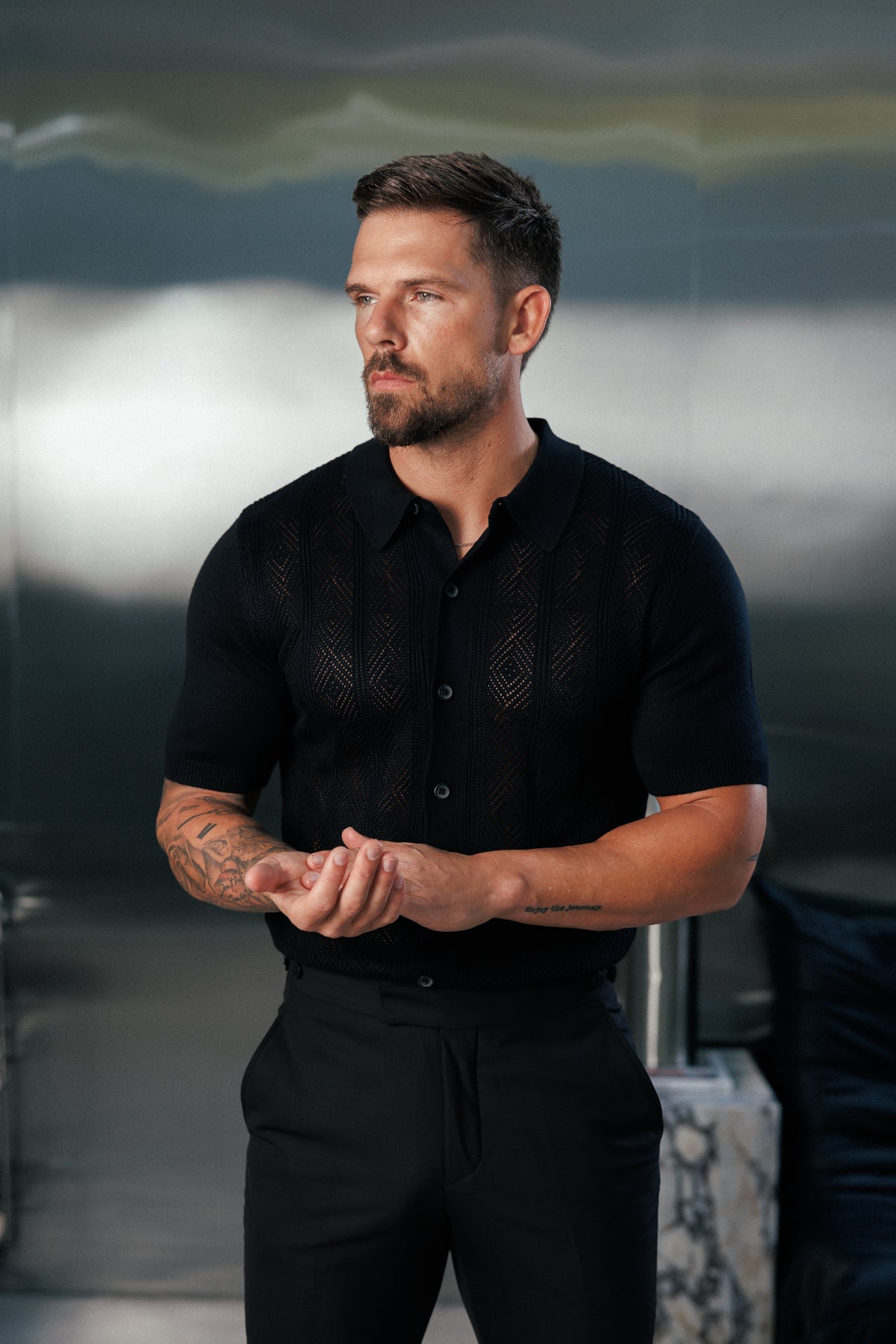 Tailored Formal Black Stretch Trousers with Elasticated Button Waist Adjuster - FST049