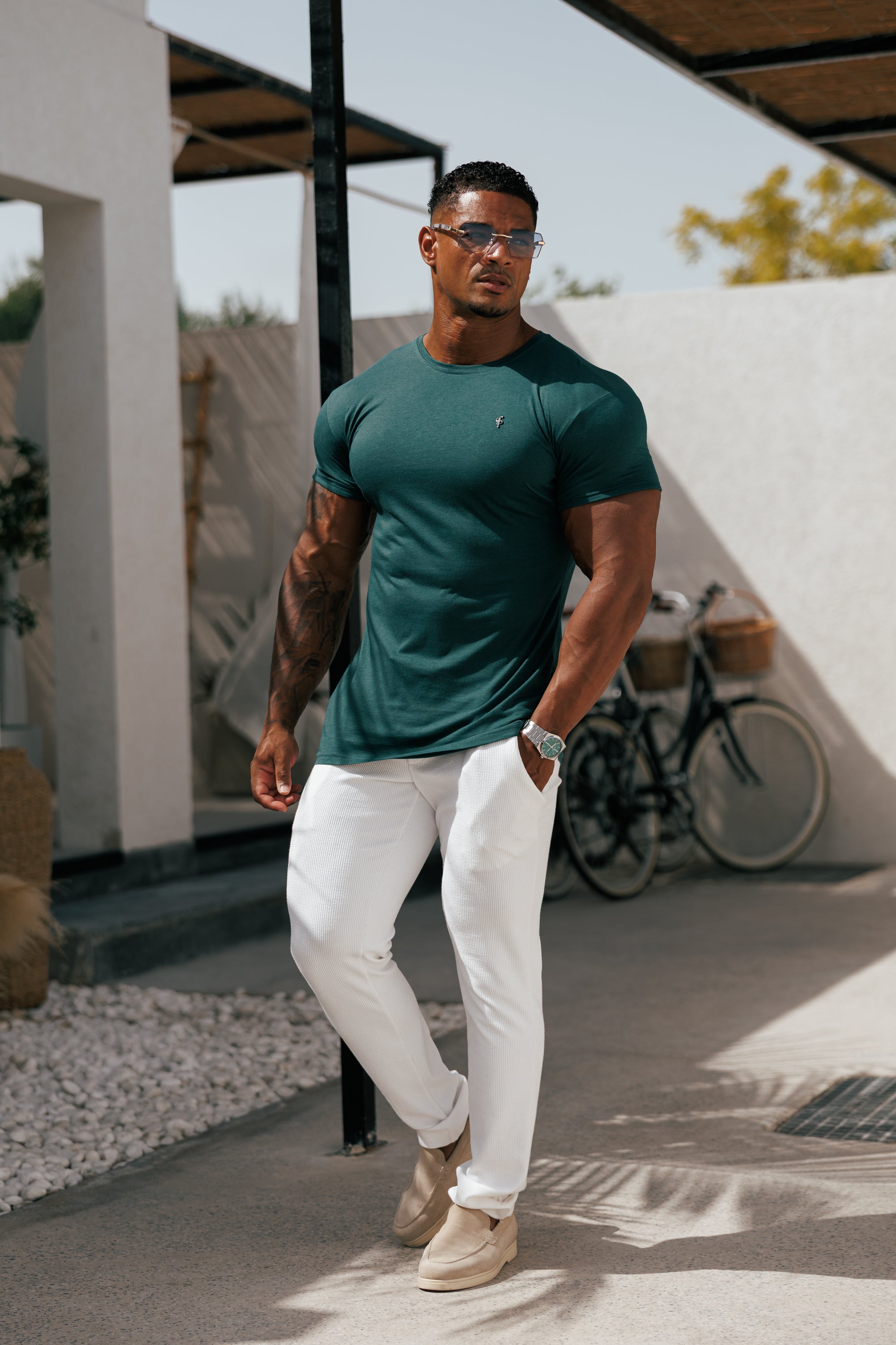 Forest Green / Black Bamboo Crew T Shirt - FSH1213