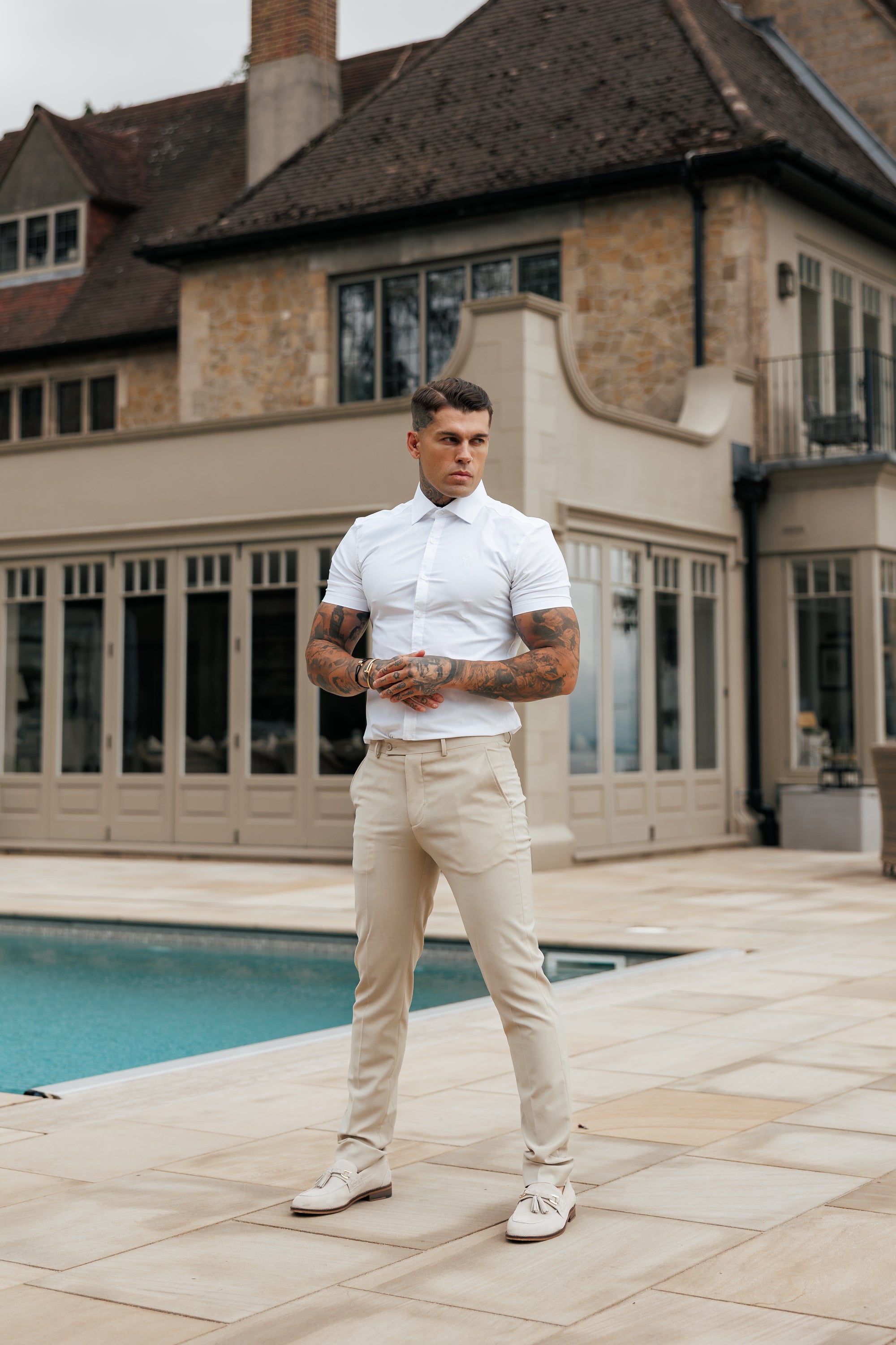 Super Slim Stretch Classic White Short Sleeve with Cutaway Collar - FS1184