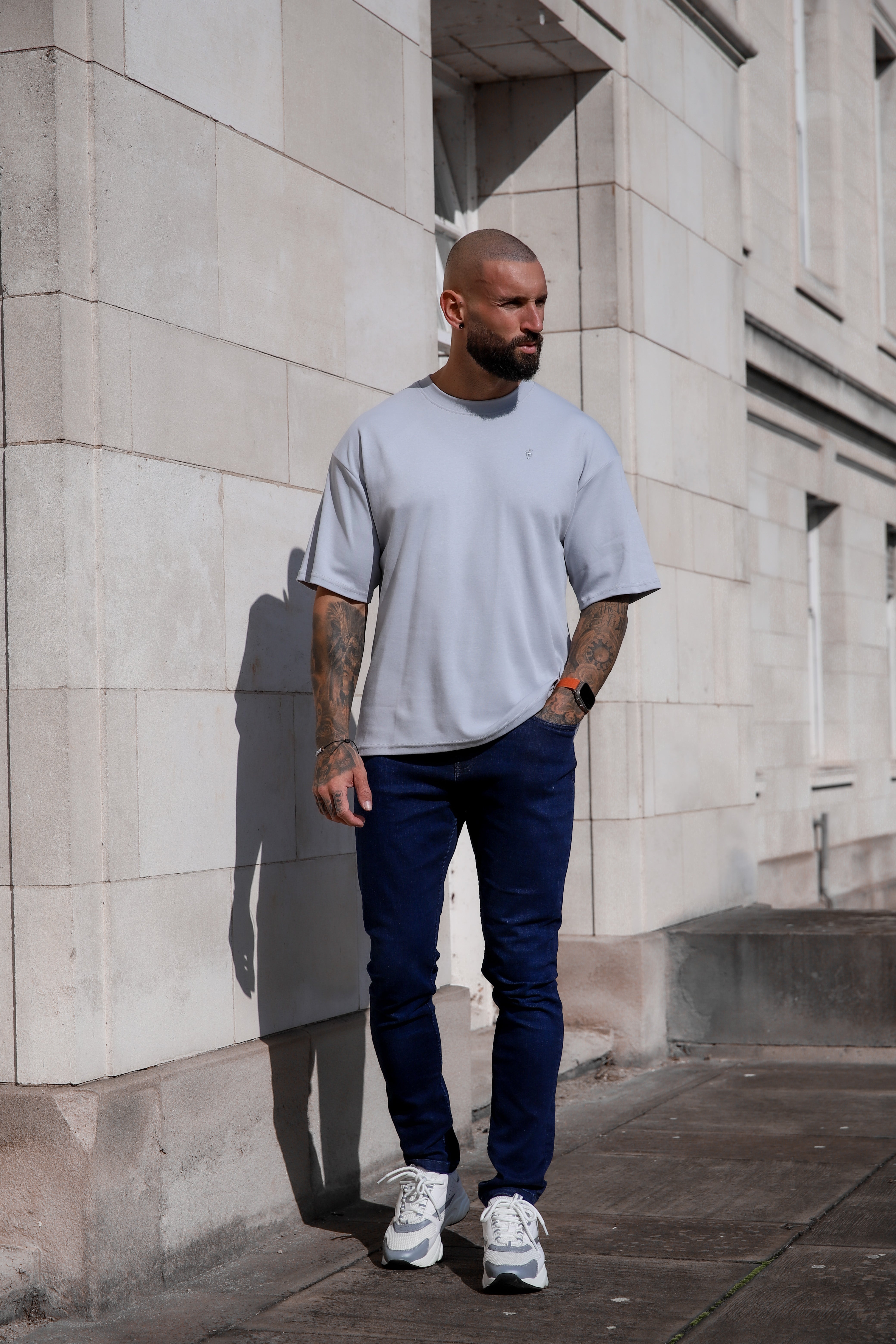 Classic Light Grey Oversized Crew T Shirt - FSH864