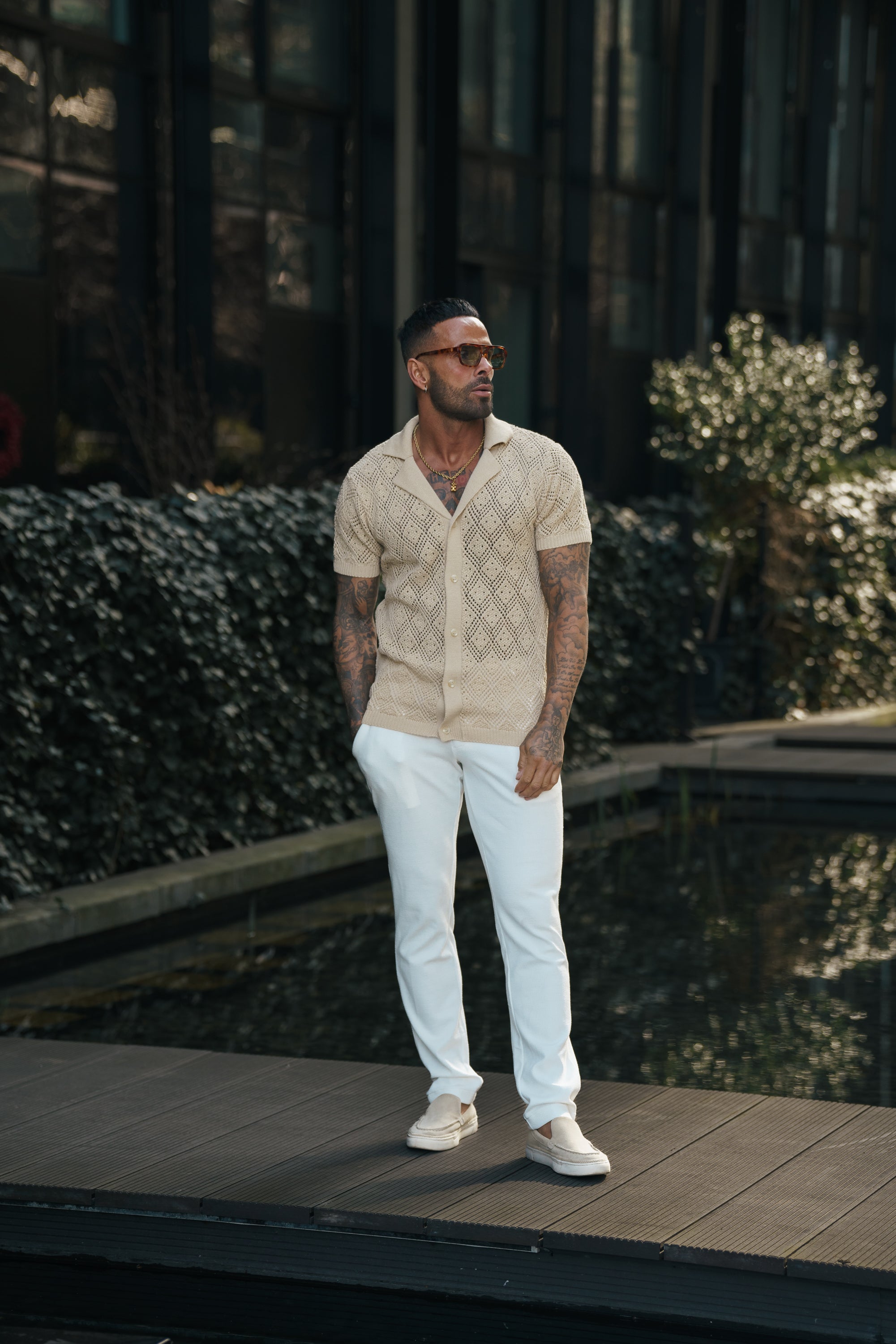 Crochet Shirt Honesty Beige Short Sleeve - FSJ076