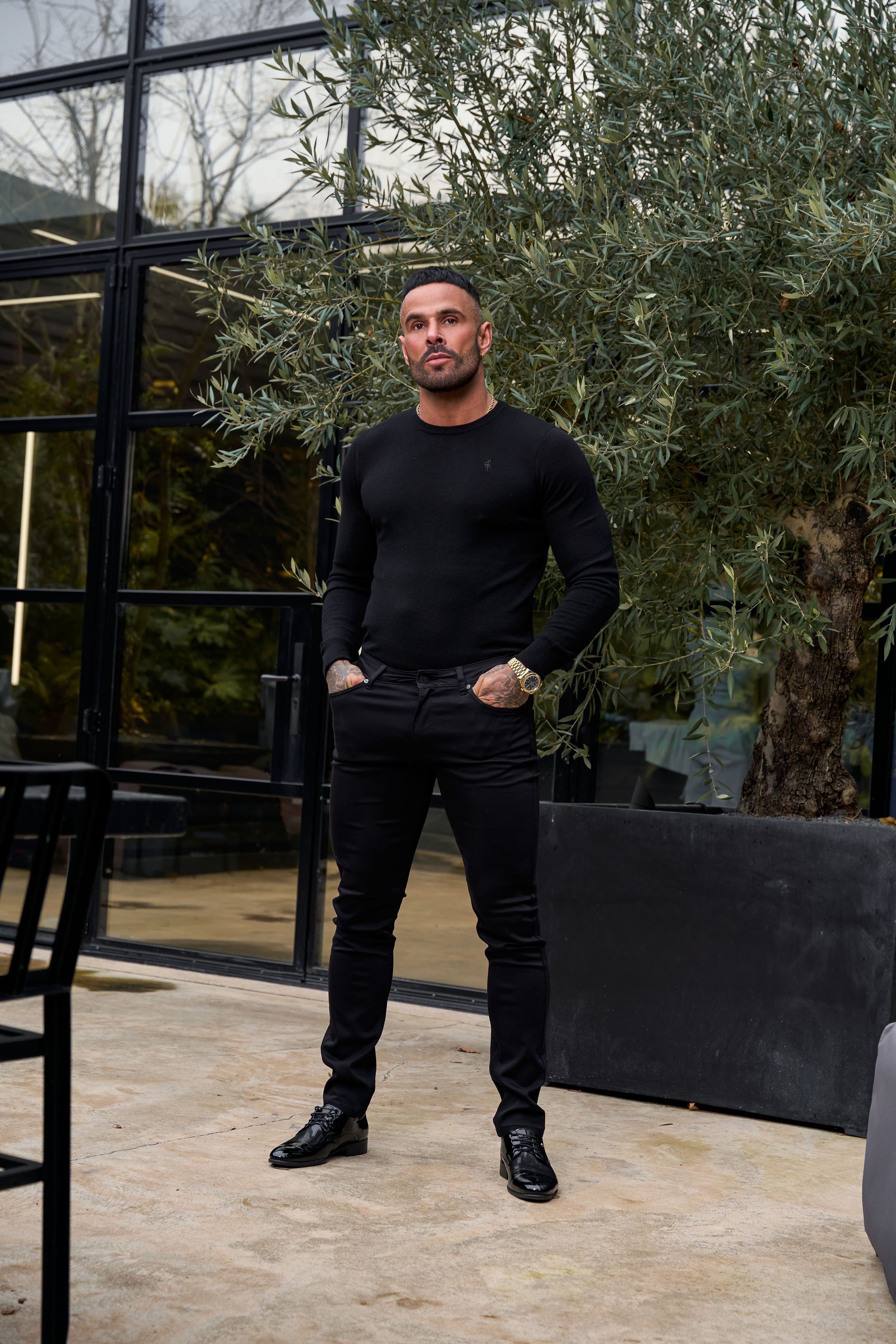 Slim Stretch Black Relaxed Sateen Trousers - FSH1302