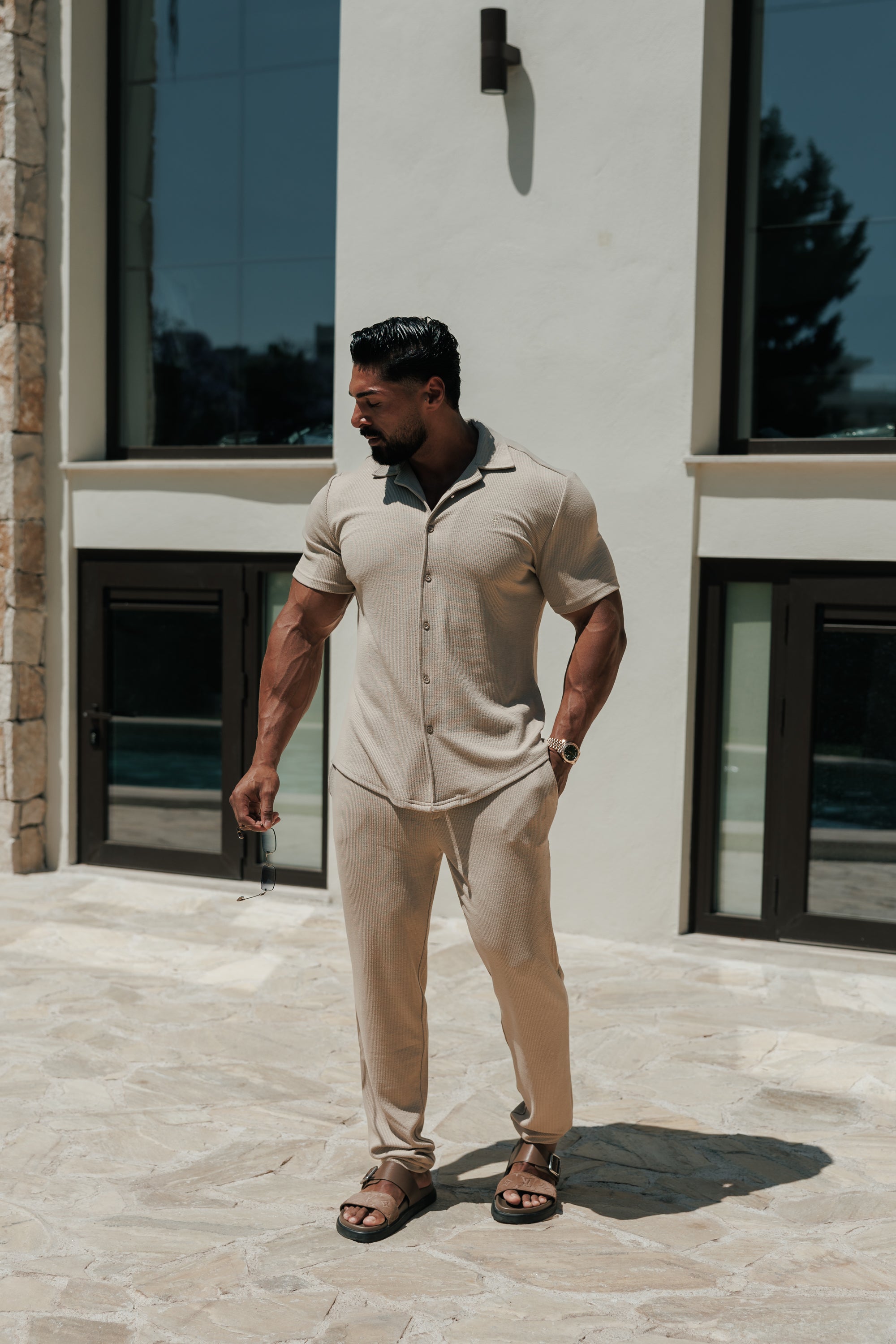 Jersey Cord Slim Beige Trousers - FSR089