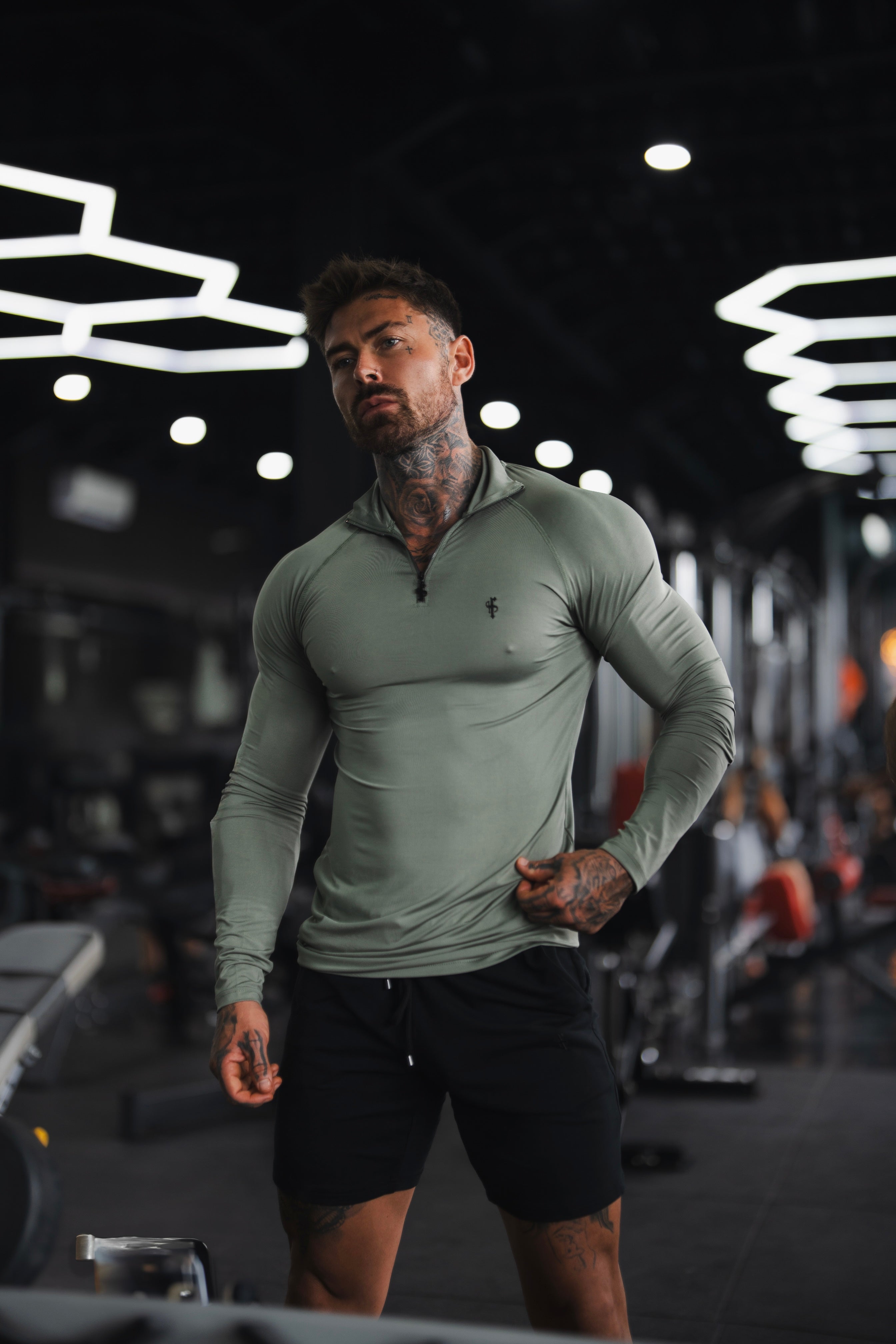 LS Olive Half Zip Gym Top - FSH1280