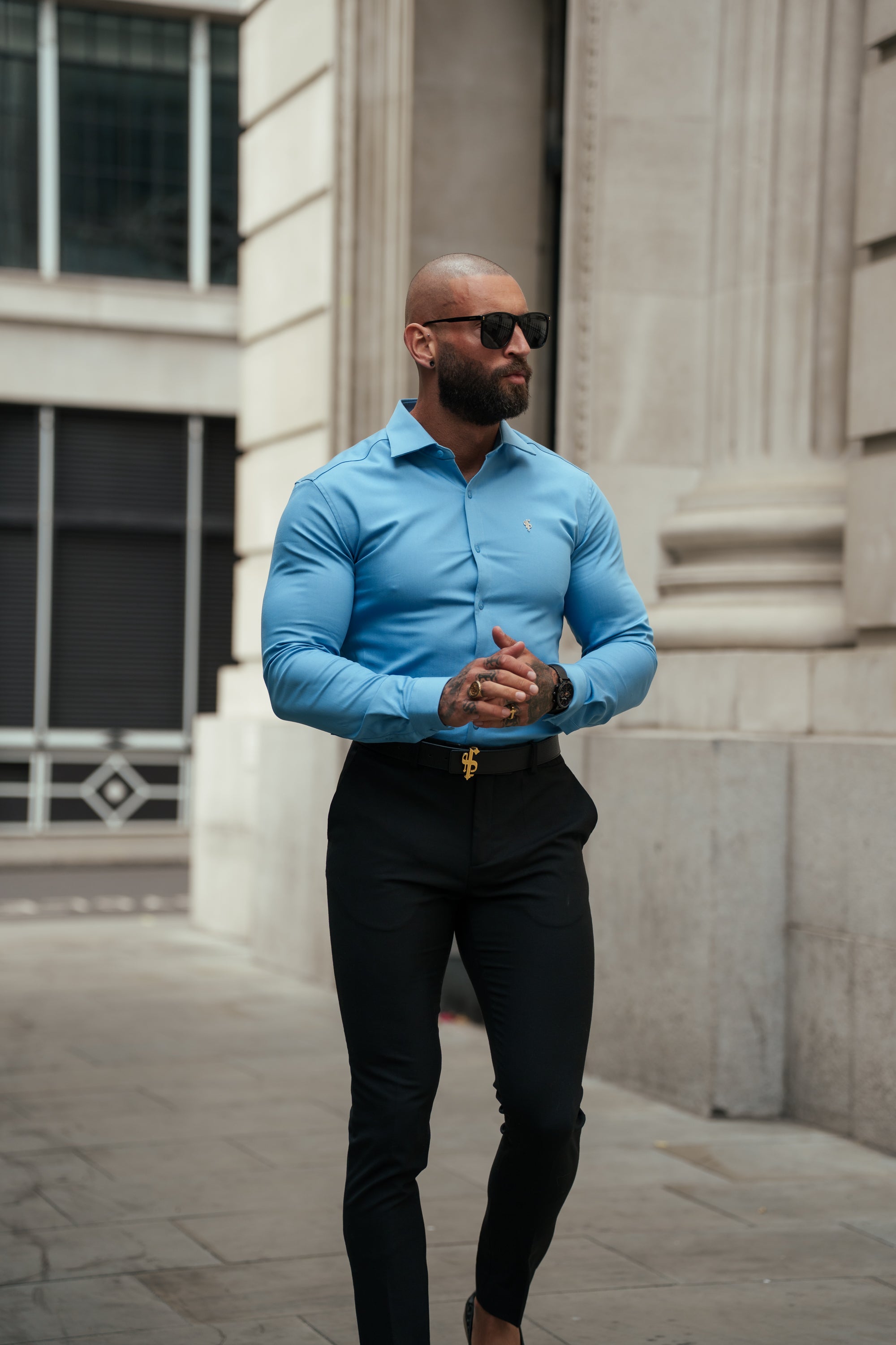 Super Slim Stretch Light Blue Denim Long Sleeve with Cutaway Collar - FS1151