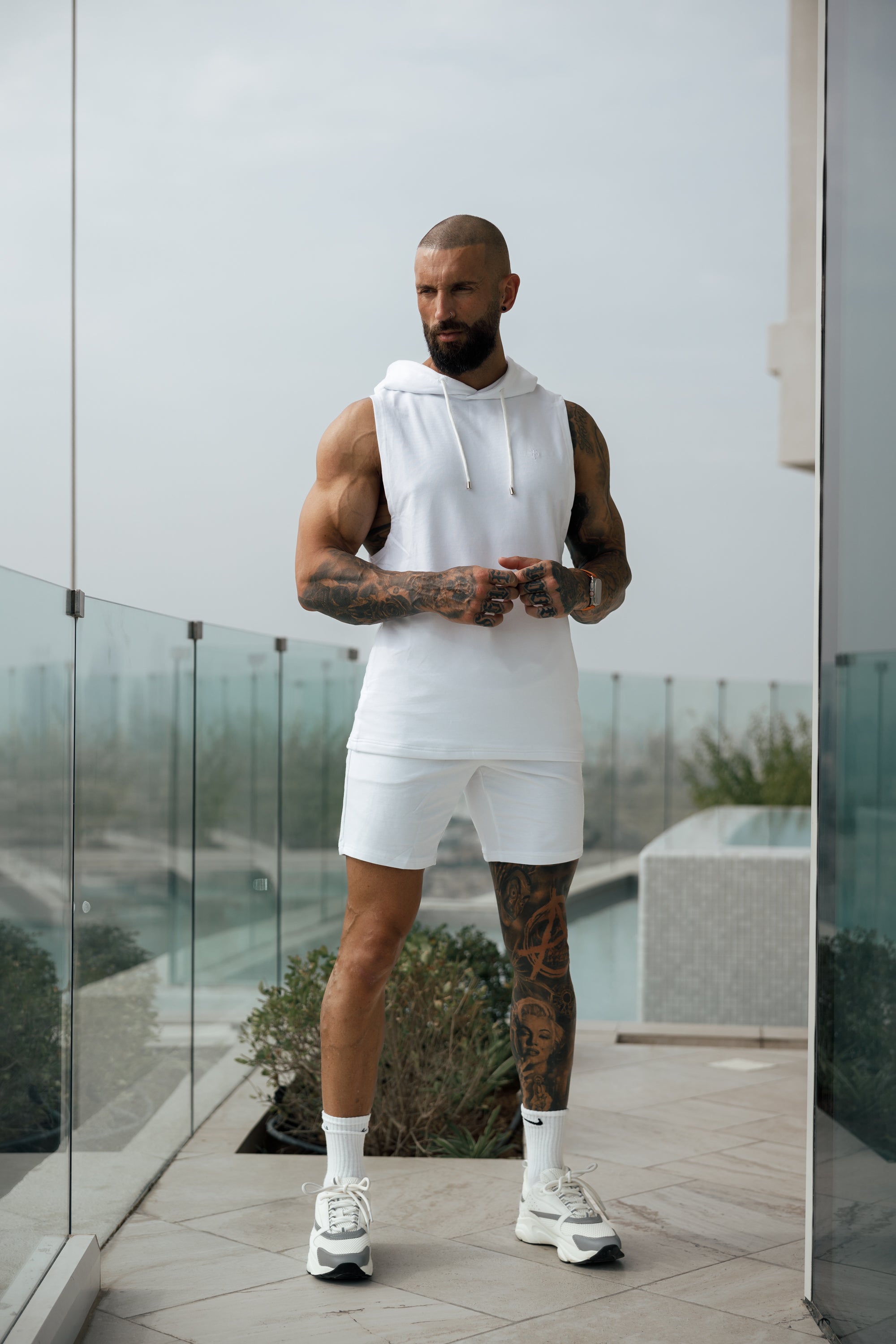Sleeveless White Gym Hoodie - FSH897