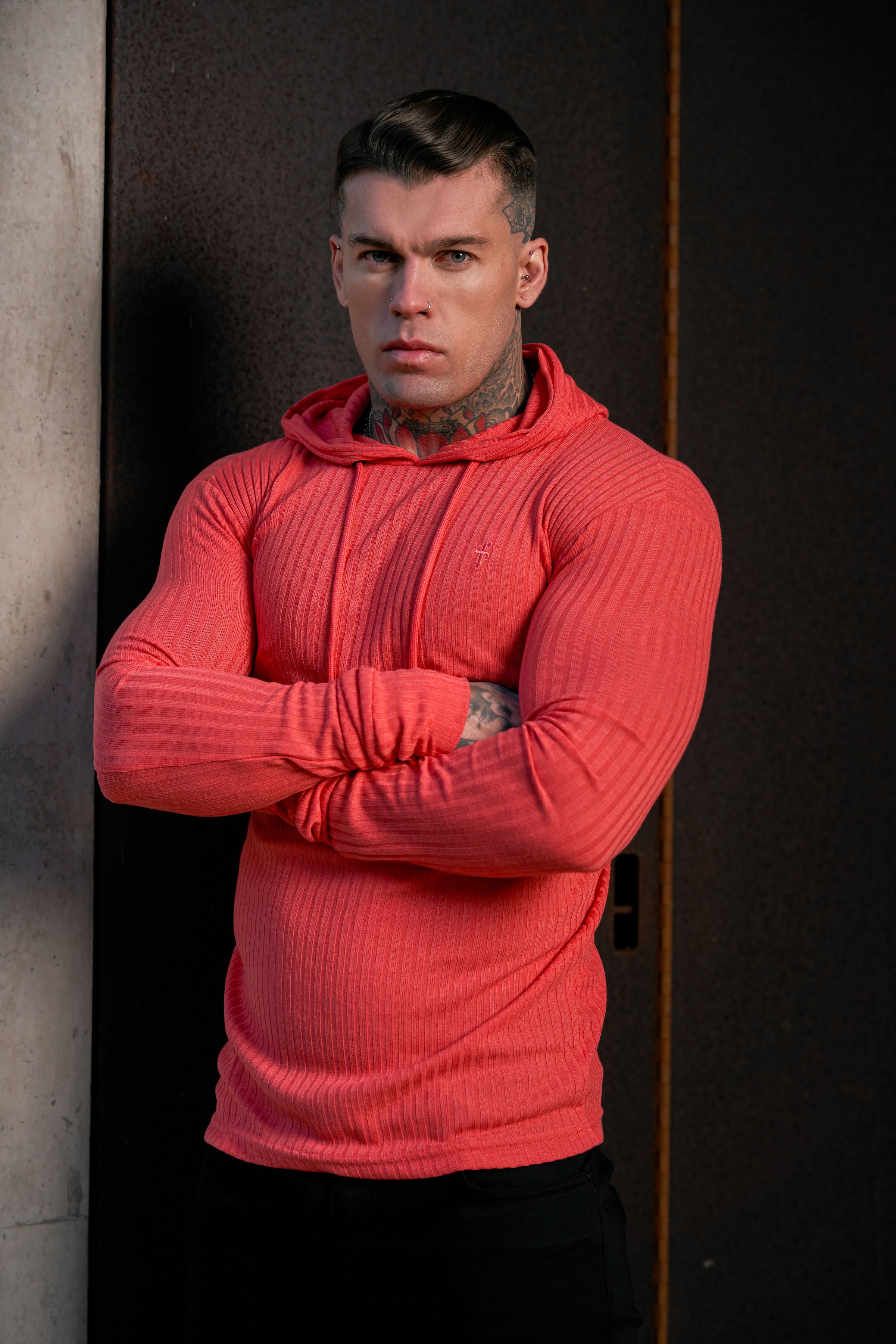 Classic Coral Ribbed Knit Hoodie Jumper - FSH909