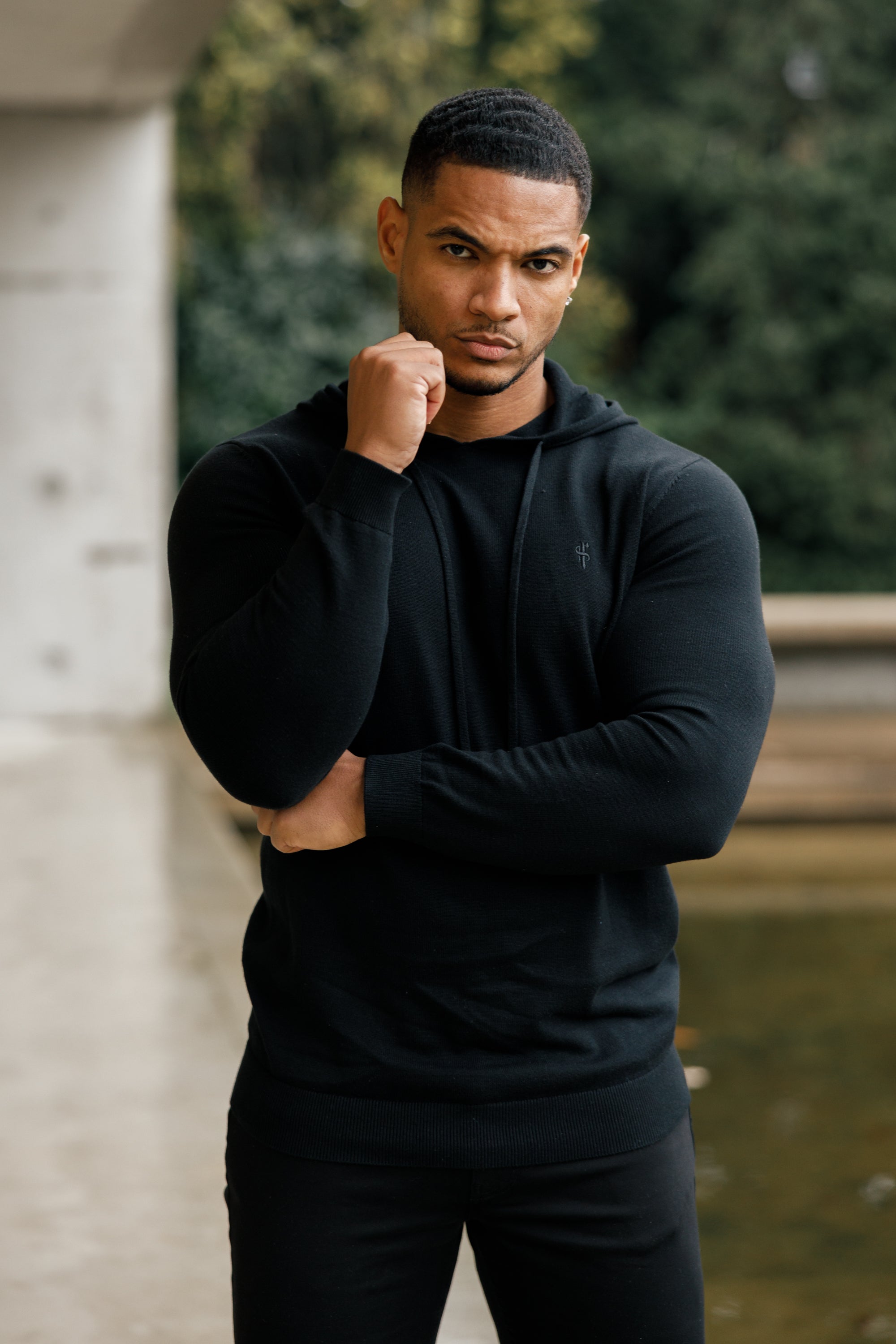 Black Knitted Overhead Hoodie - FSN115