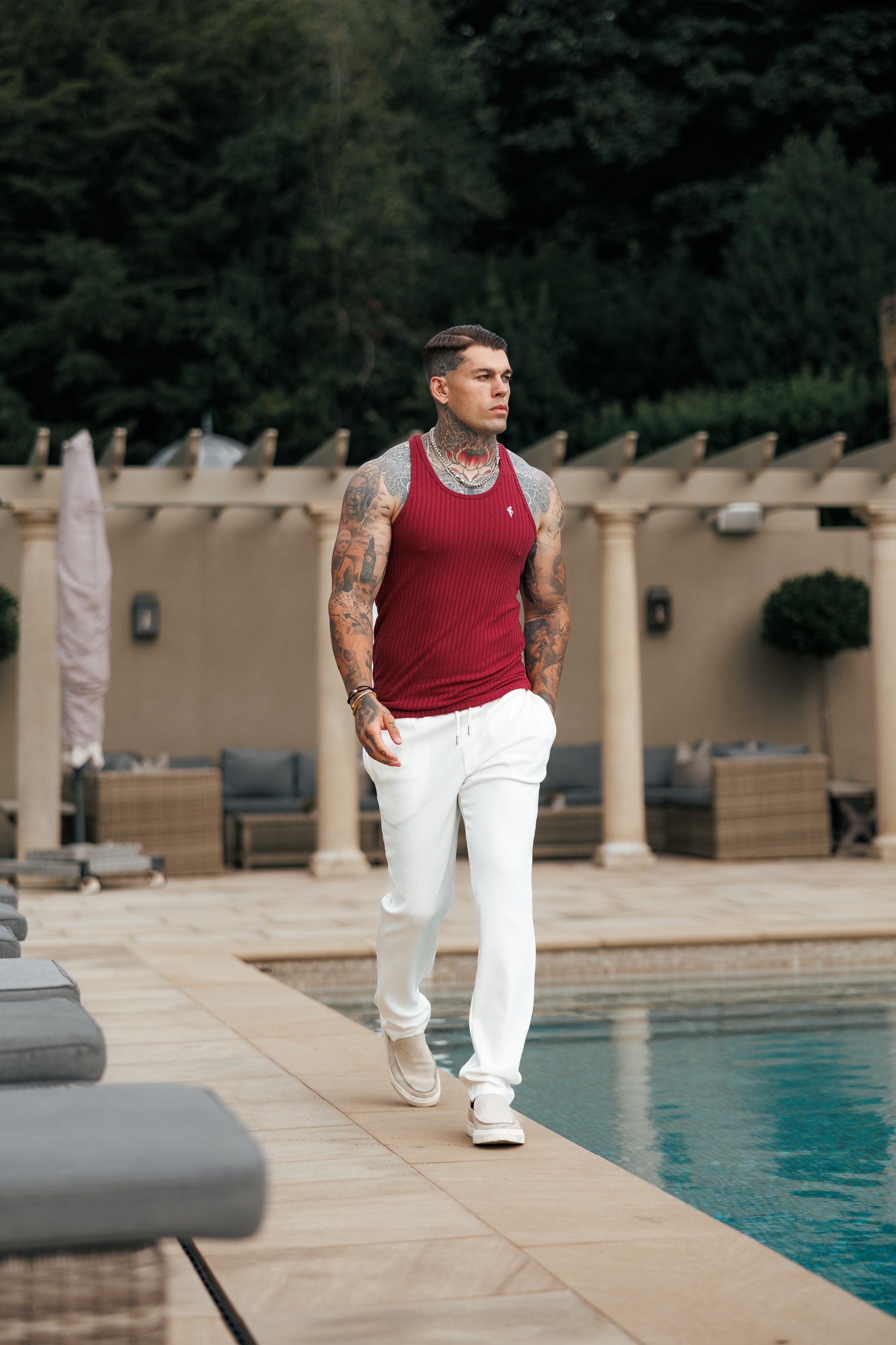 Burgundy / White Ribbed Knit Super Slim Vest - FSH1326
