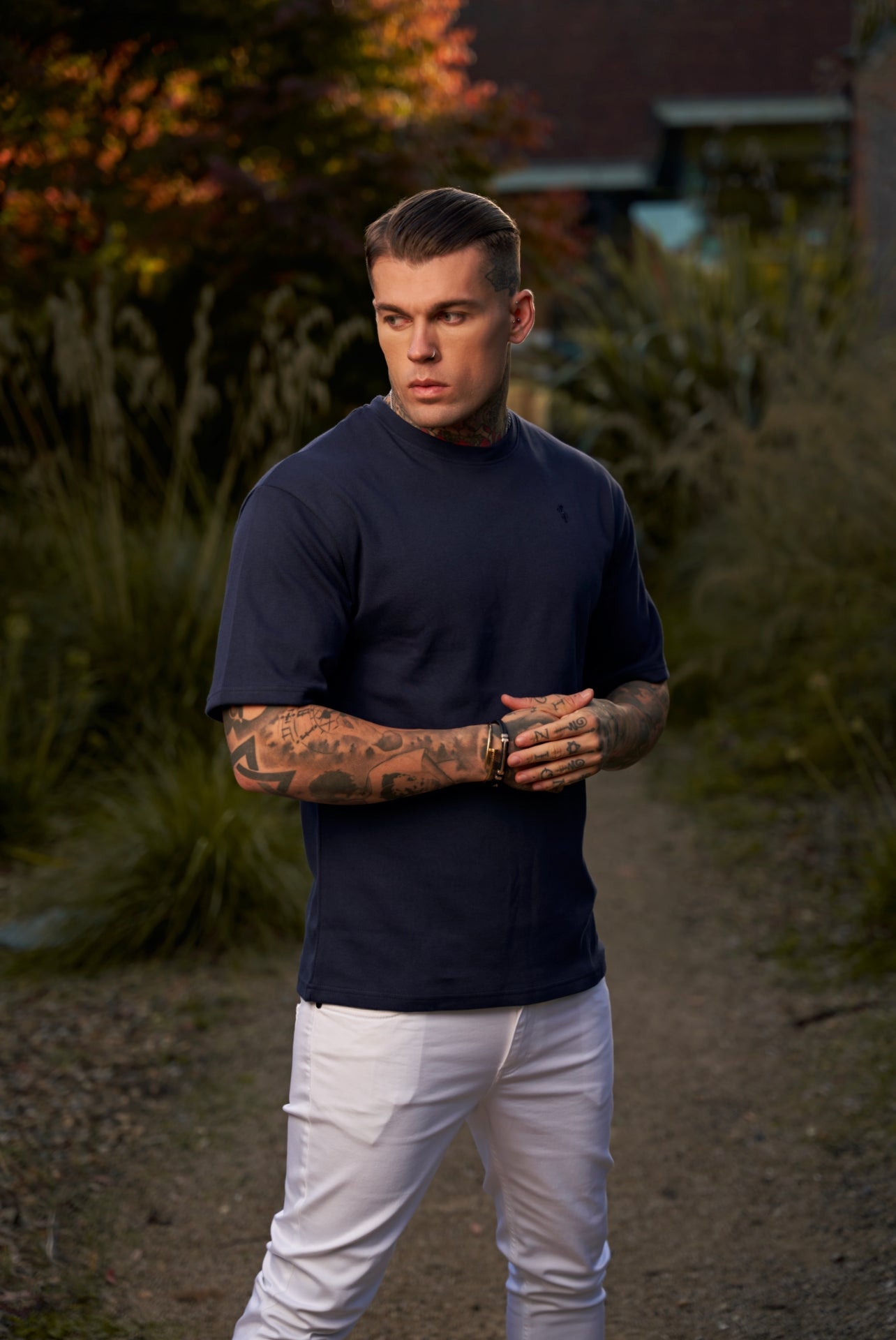 Classic Navy Oversized Crew T Shirt - FSH866