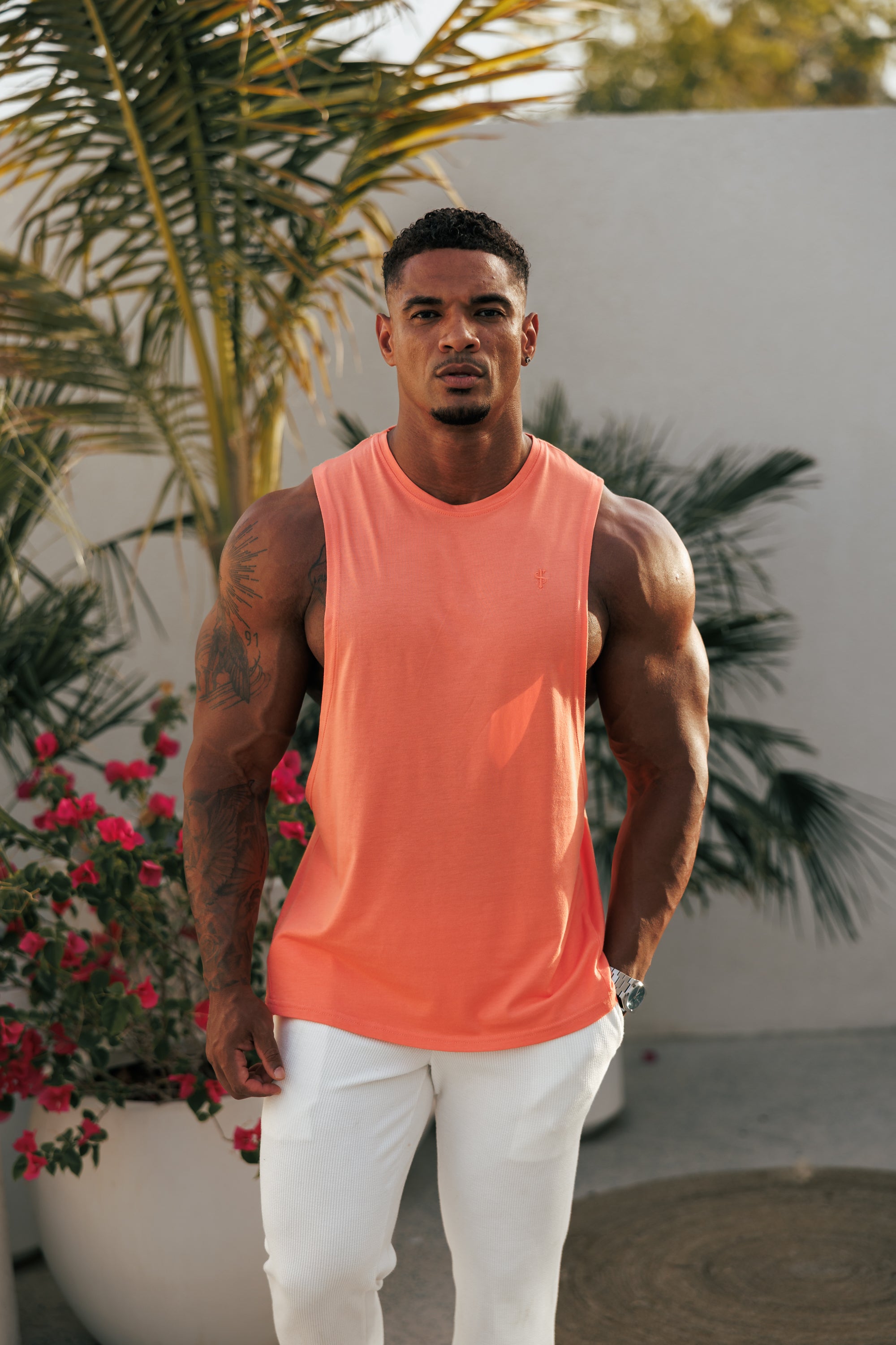 Classic Bamboo Dropped Armhole Salmon Vest - FSH1344