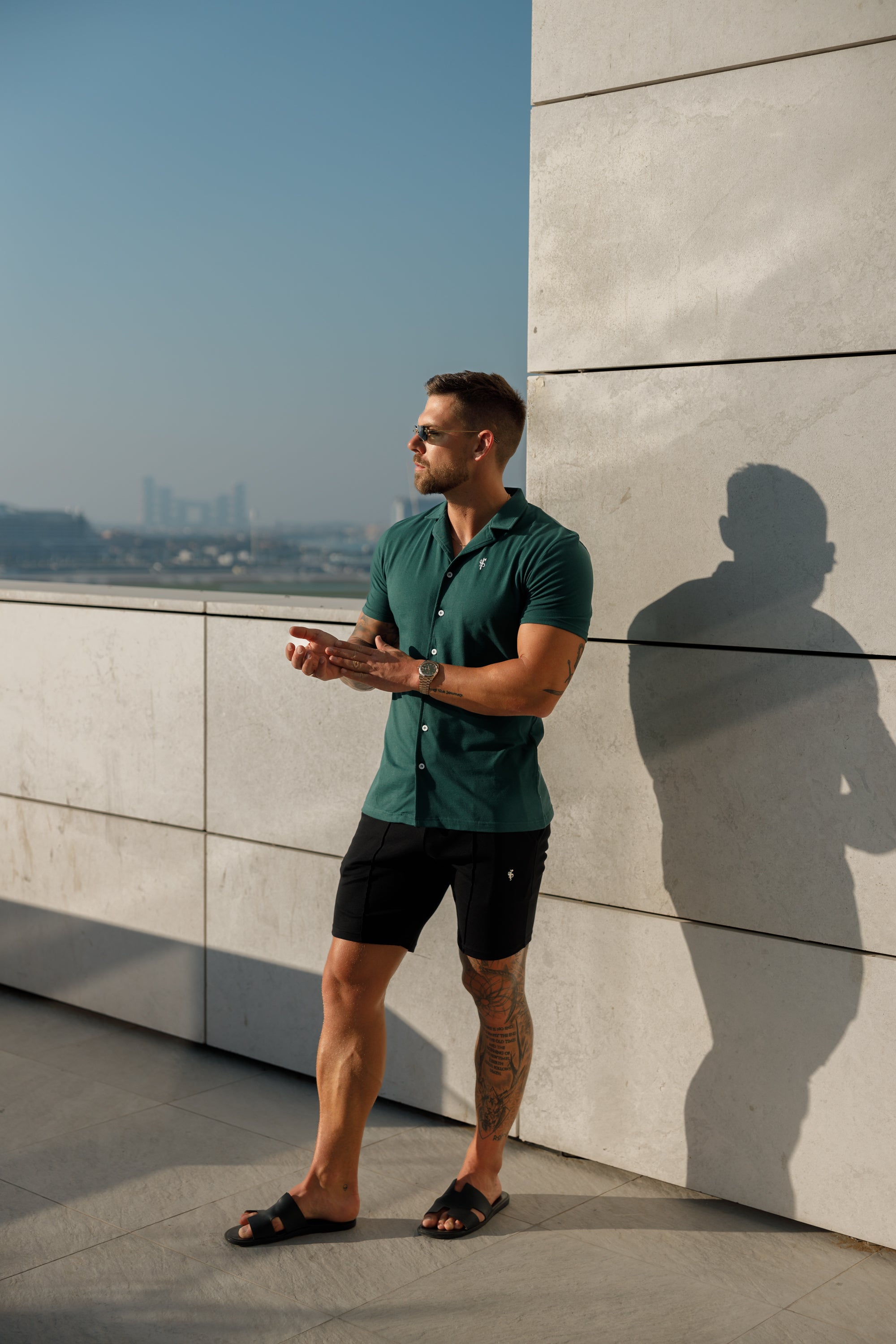 Stretch Green Pique Revere Shirt Short Sleeve - FSH1076