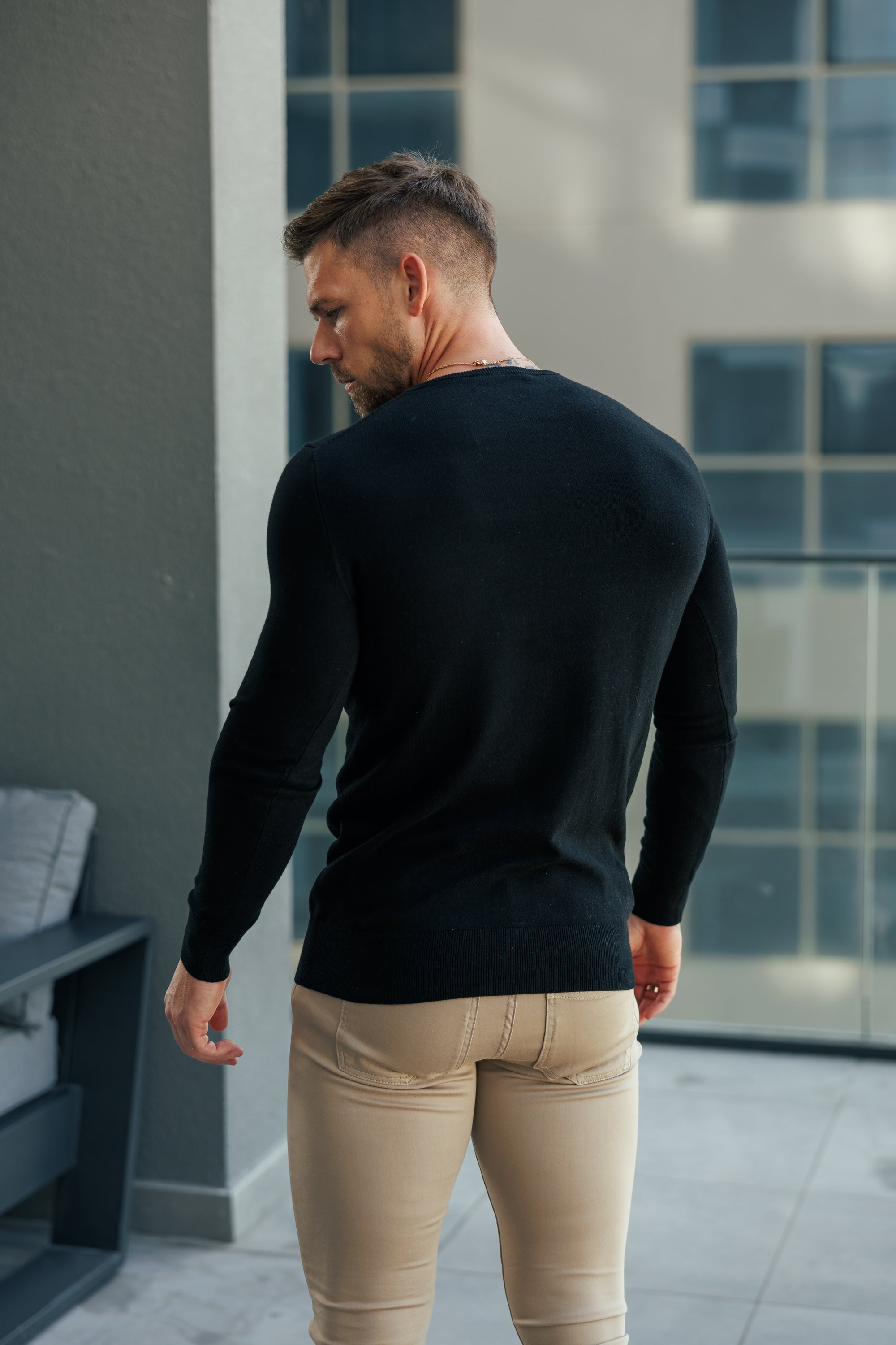 Black Crew Neck Knitted Jumper With FS Branding - FSN194