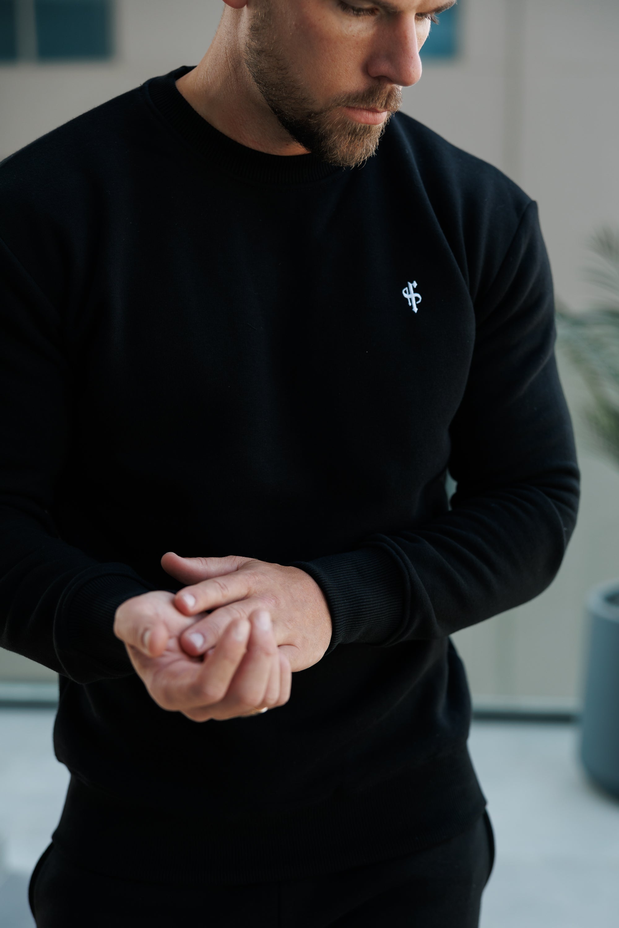 Plain Black Crew Jumper With FS Branding - FSH1183