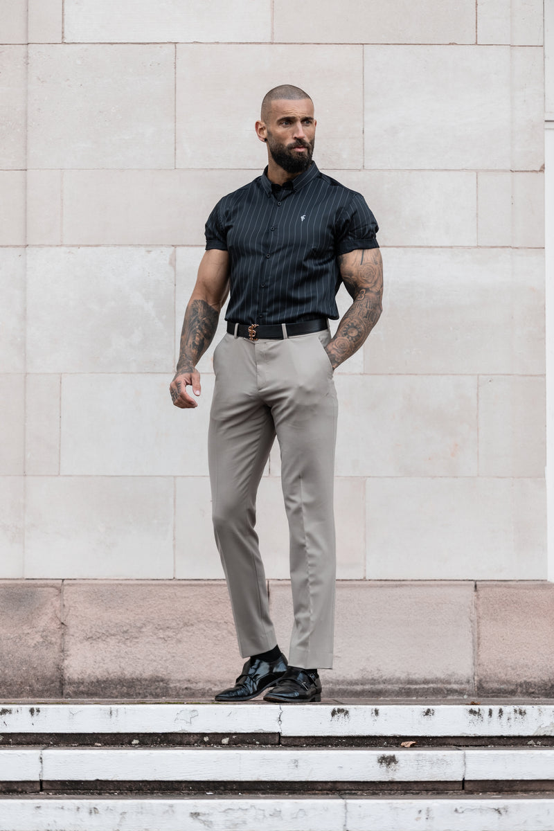 Father Sons Classic Black / Grey Woven Sateen Stripe Short Sleeve - FS992