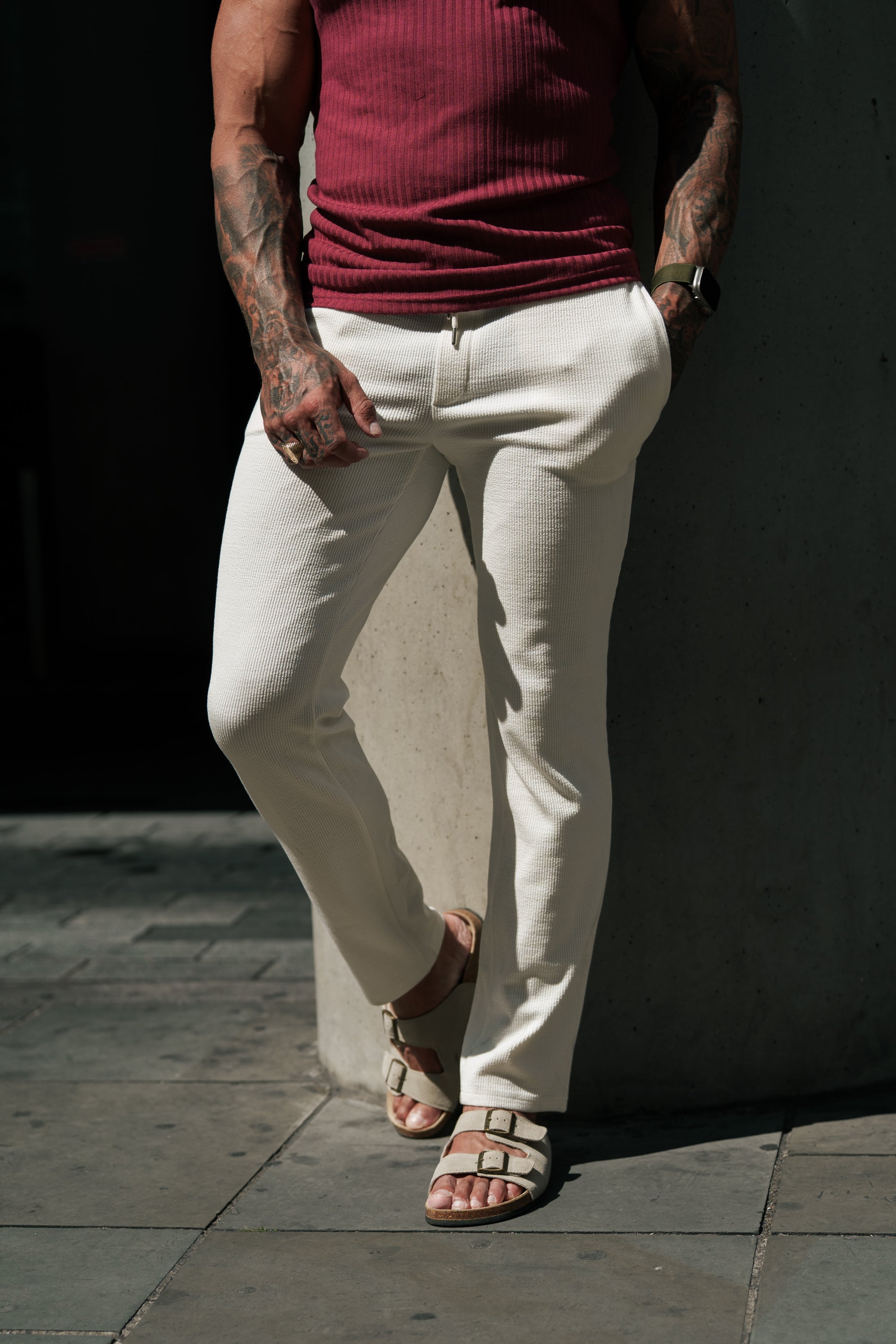 Burgundy / White Ribbed Knit Super Slim Vest - FSH1326