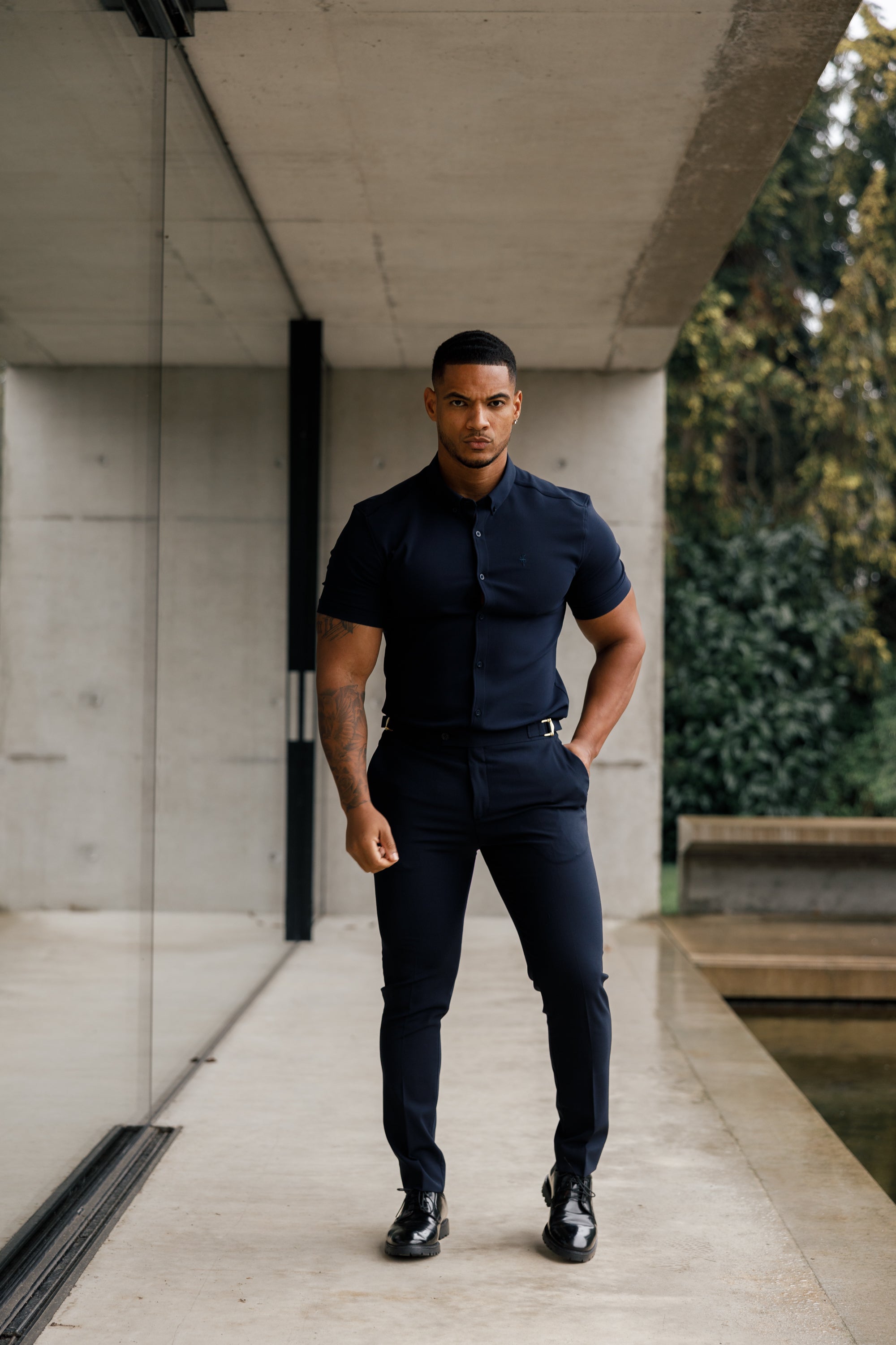 Super Slim Scuba Navy Short Sleeve Stretch - FS832