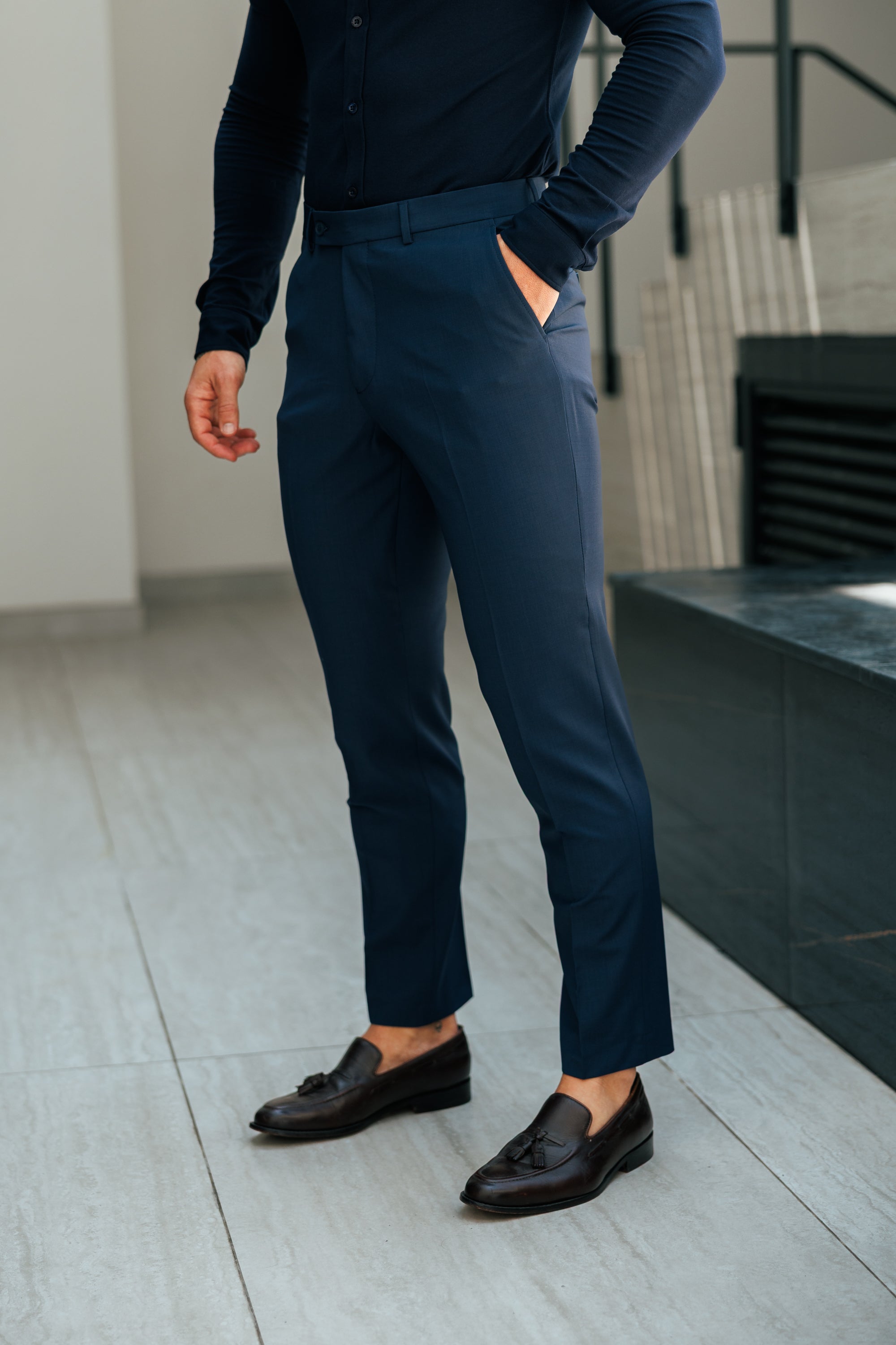 Relaxed Formal Navy Stretch Trousers - FSTR022 RELAXED