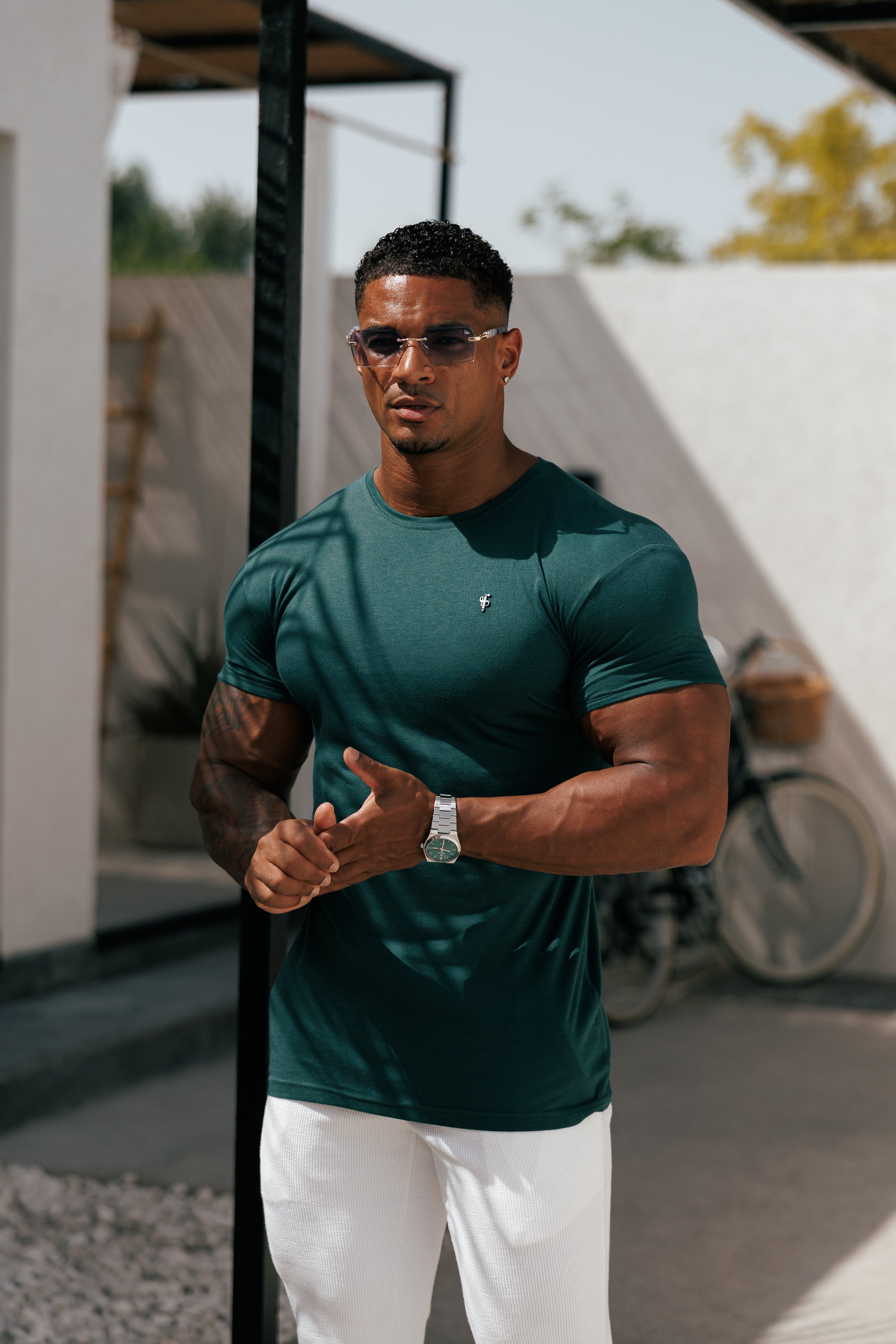 Forest Green / Black Bamboo Crew T Shirt - FSH1213
