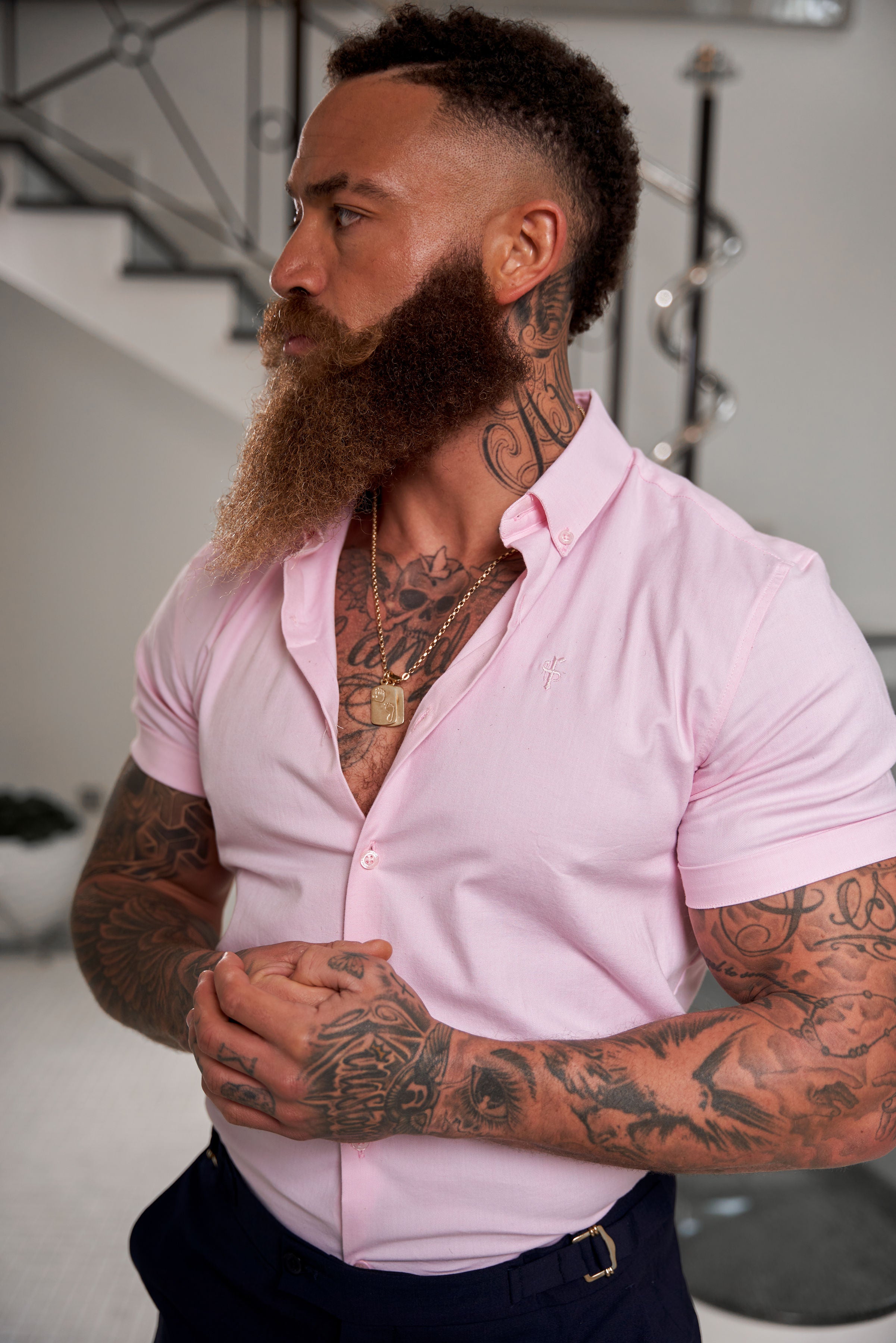 Classic Stretch Oxford Short Sleeve Pink - FS1017