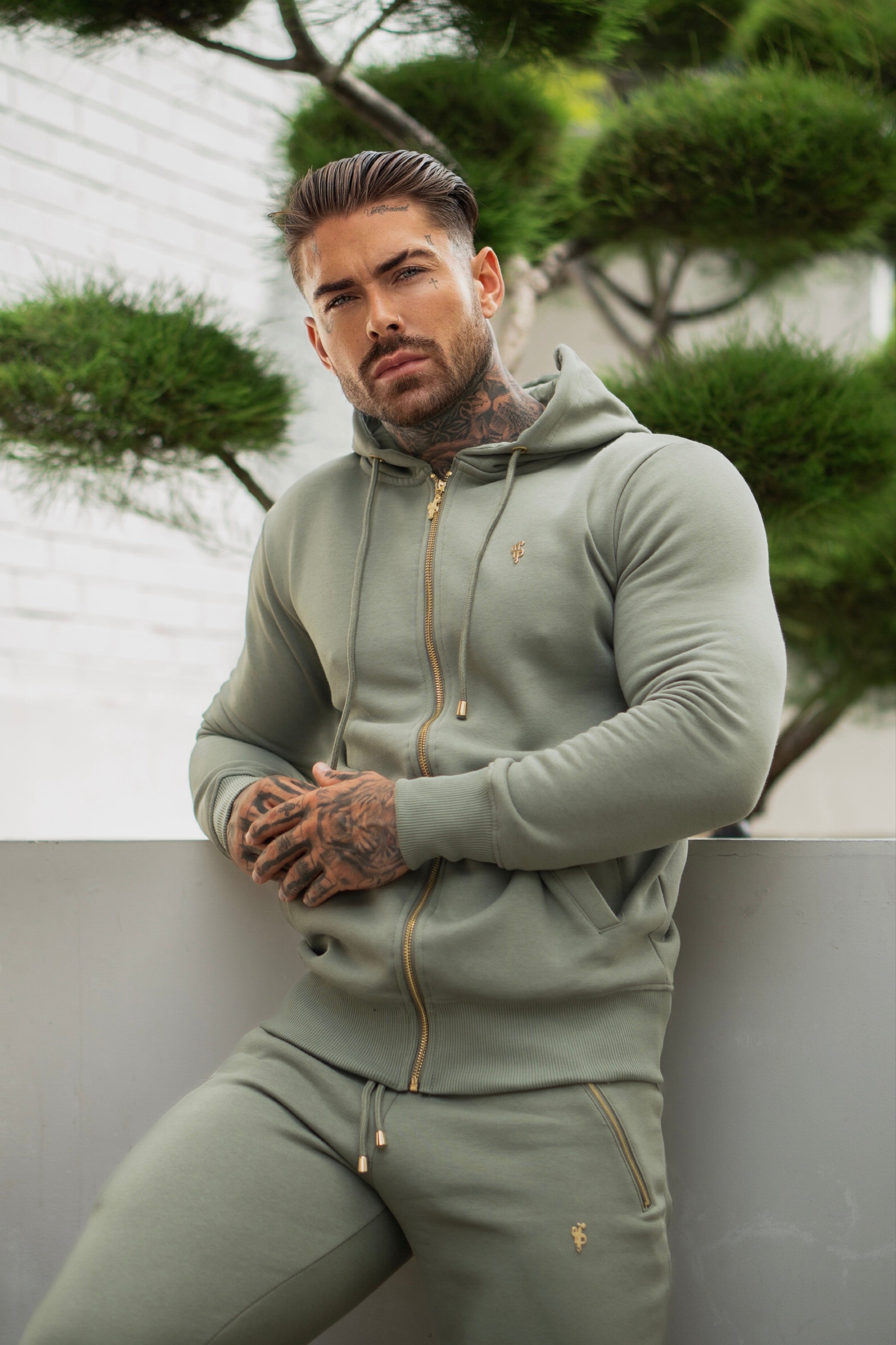 Olive / Gold Full Zip Hoodie with Pockets - FSH1252