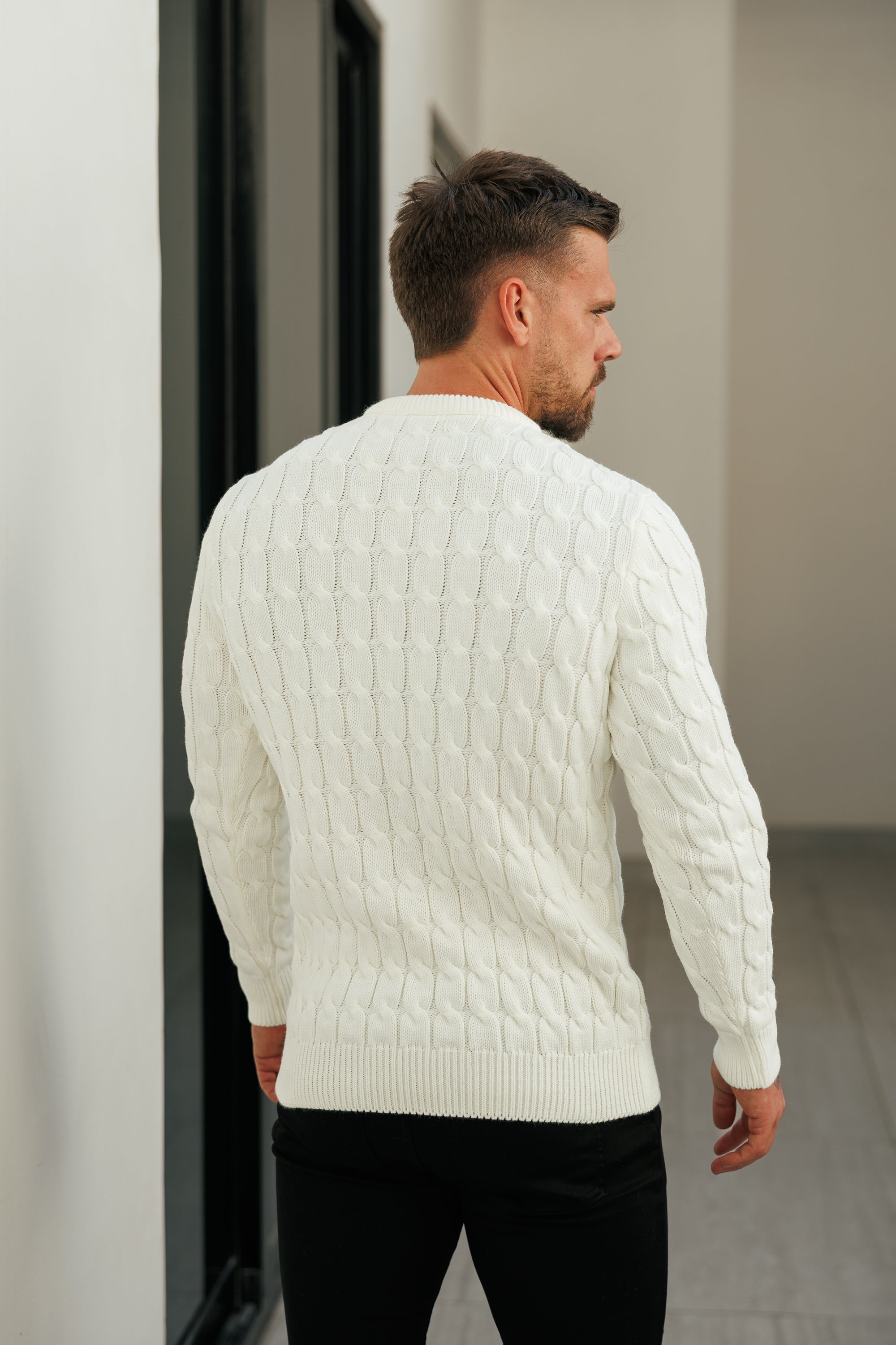 Link Weave Knit Cream Crew Neck Jumper - FSJ126