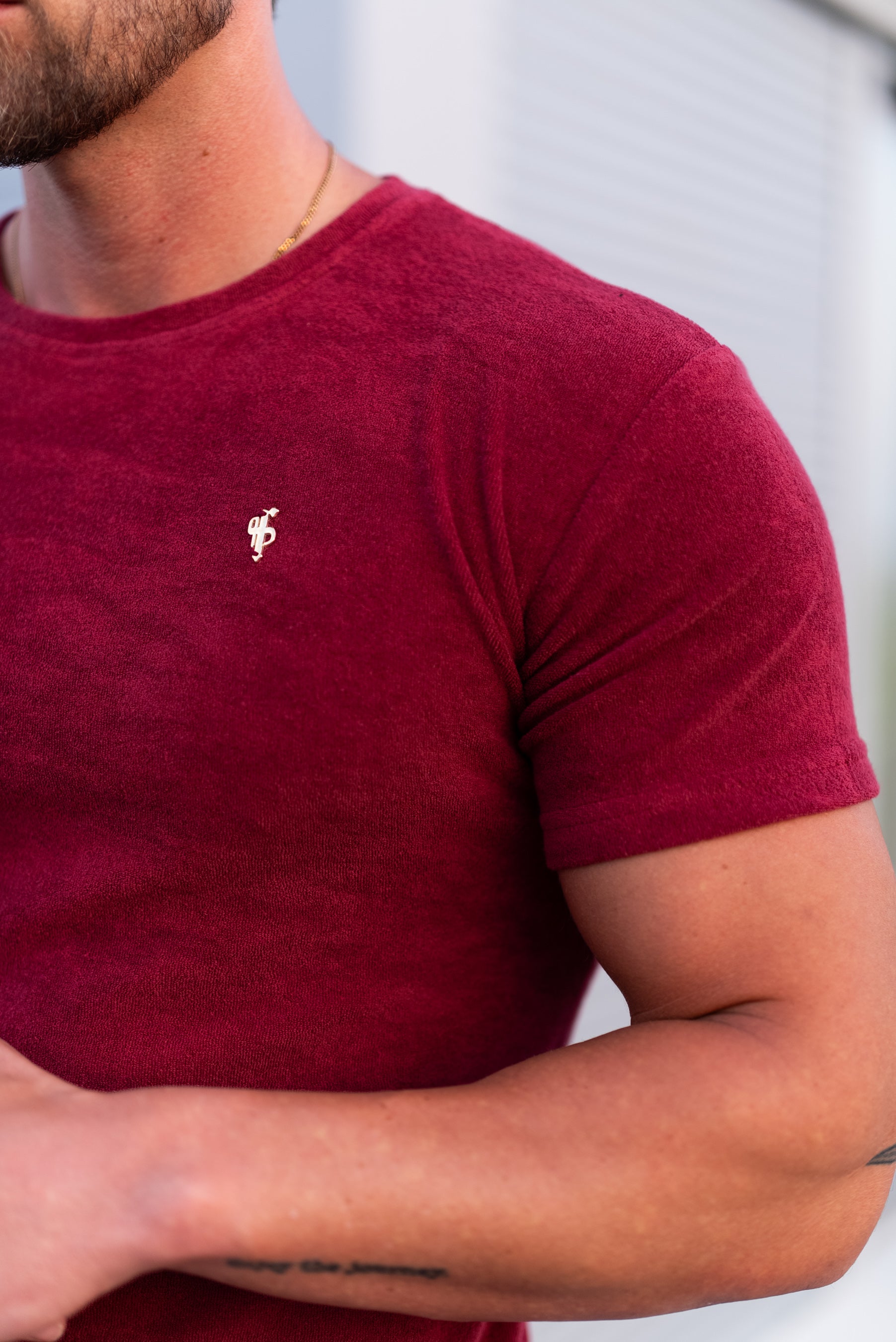 Burgundy / Gold Towelling Crew T Shirt - FSH1349