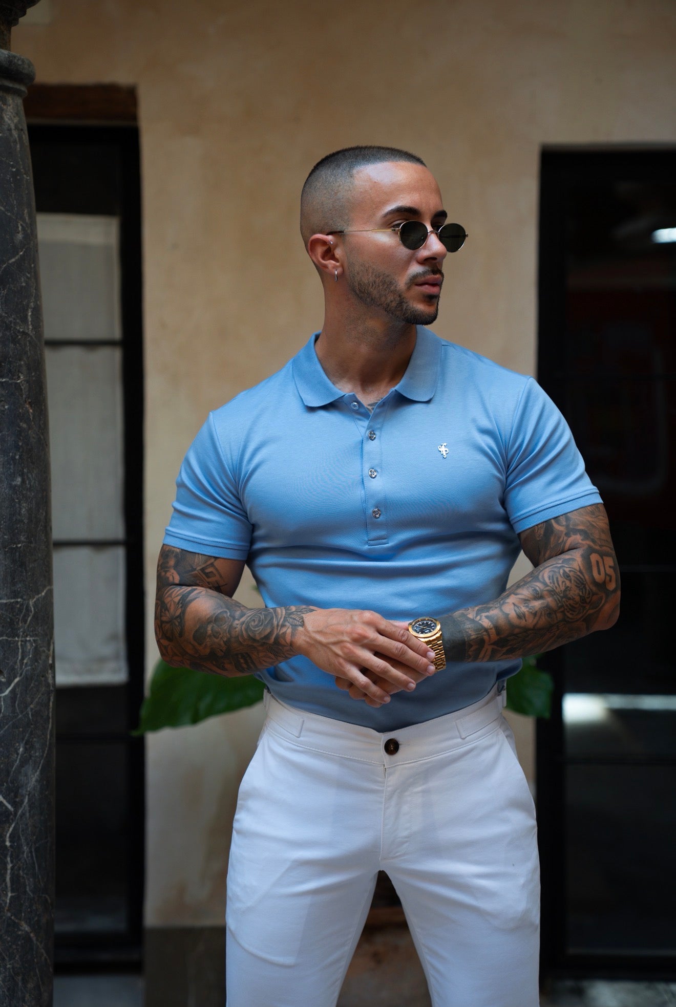Classic Blue / Silver Pima Cotton Polo Short Sleeve - FSH1549