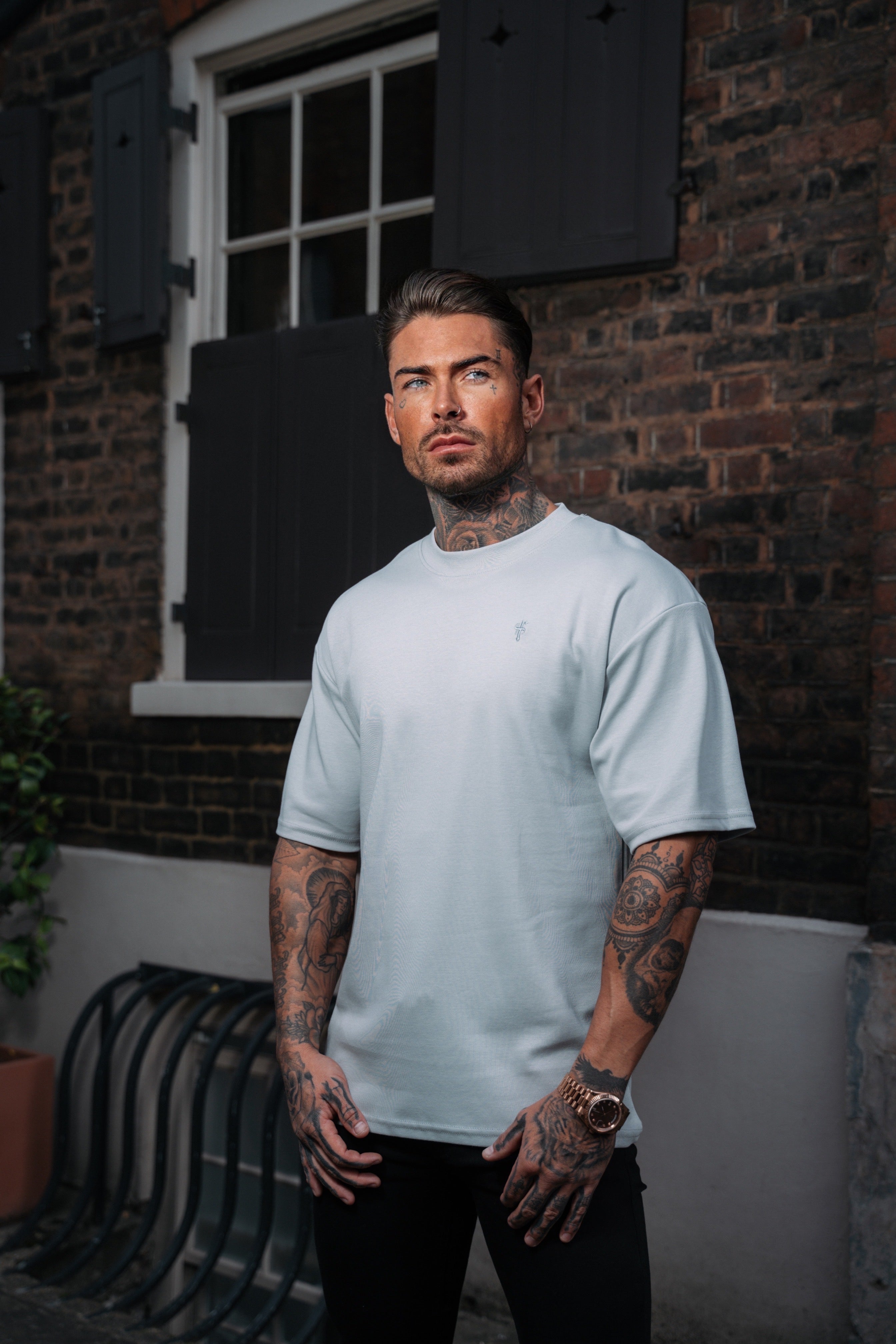 Classic Light Grey Oversized Crew T Shirt - FSH864