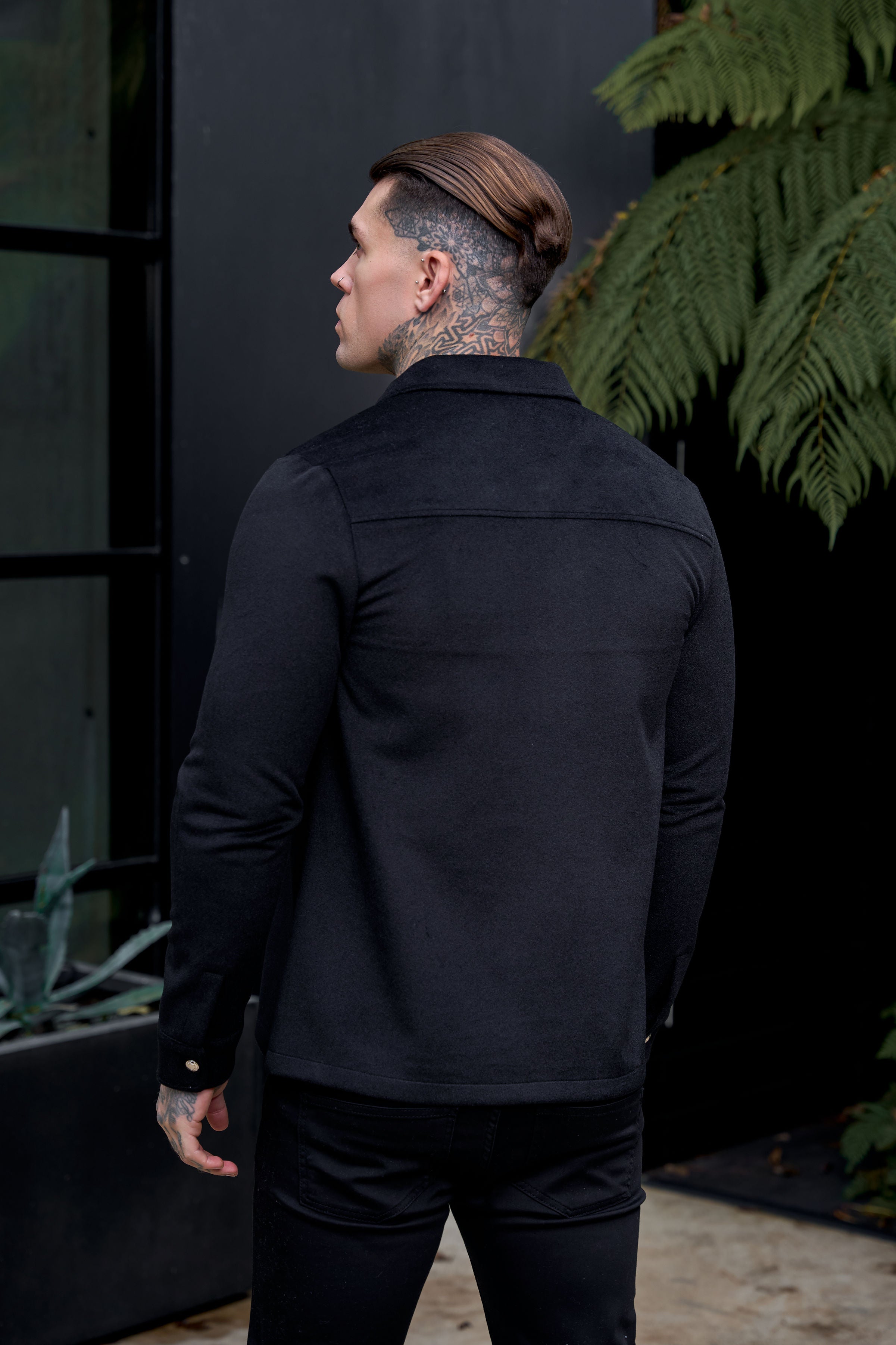 Brushed Button Up Plain Jacket Black - FSN182