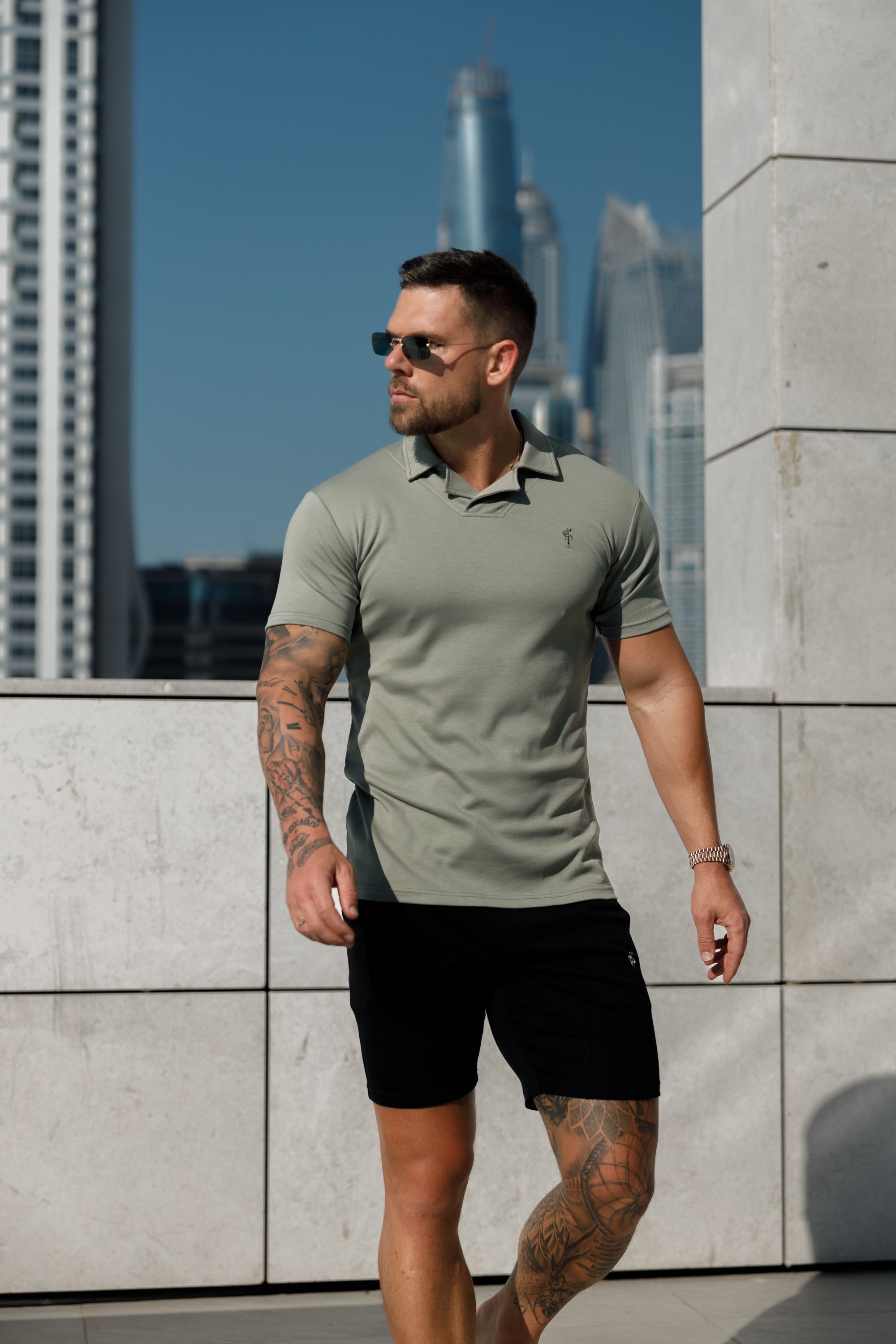 Classic Olive Polo Shirt With Revere Collar - FSH1065