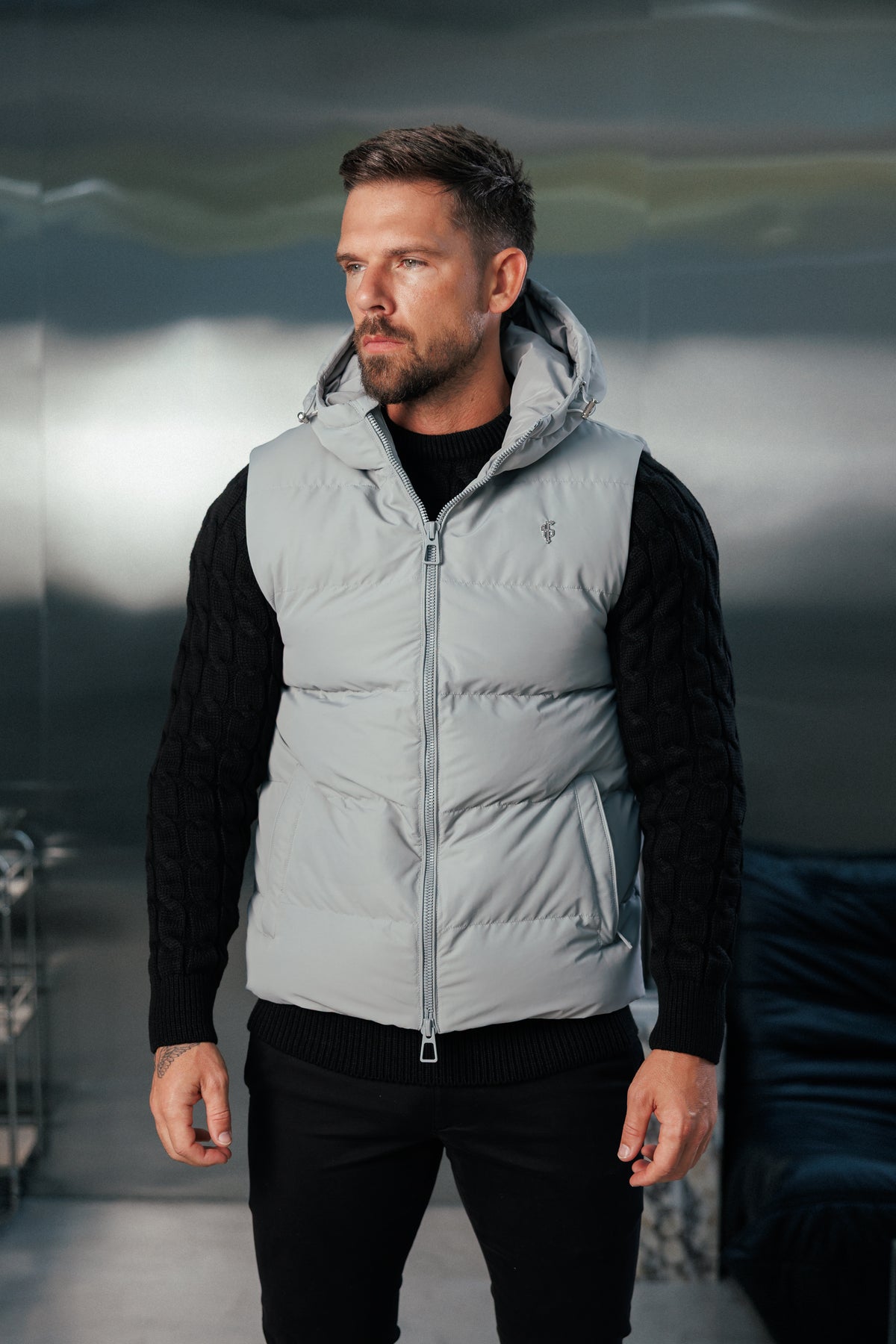 Mid Grey Padded Hooded Gilet - FSN244 (PRE ORDER 24TH OCTOBER)