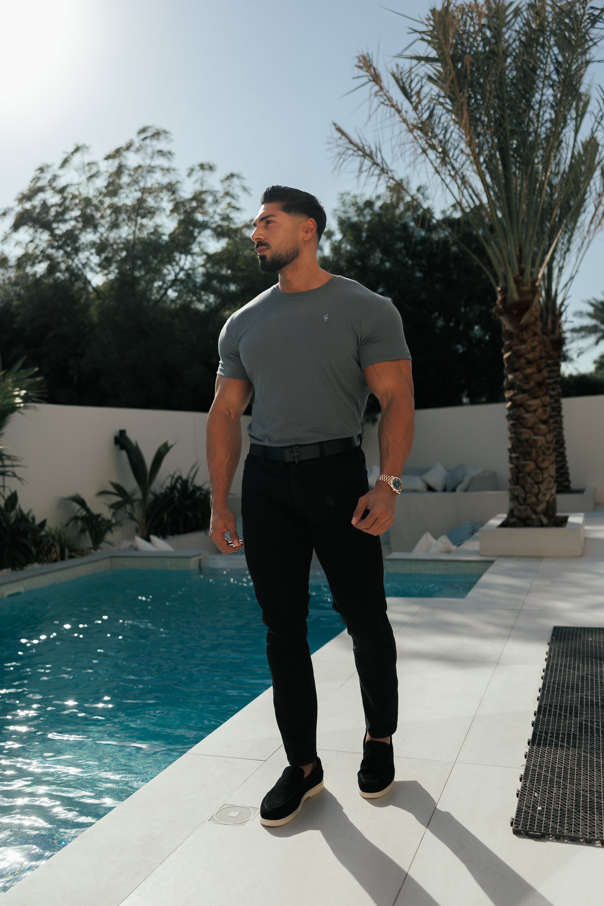 Charcoal / Silver Bamboo Crew T Shirt - FSH1212