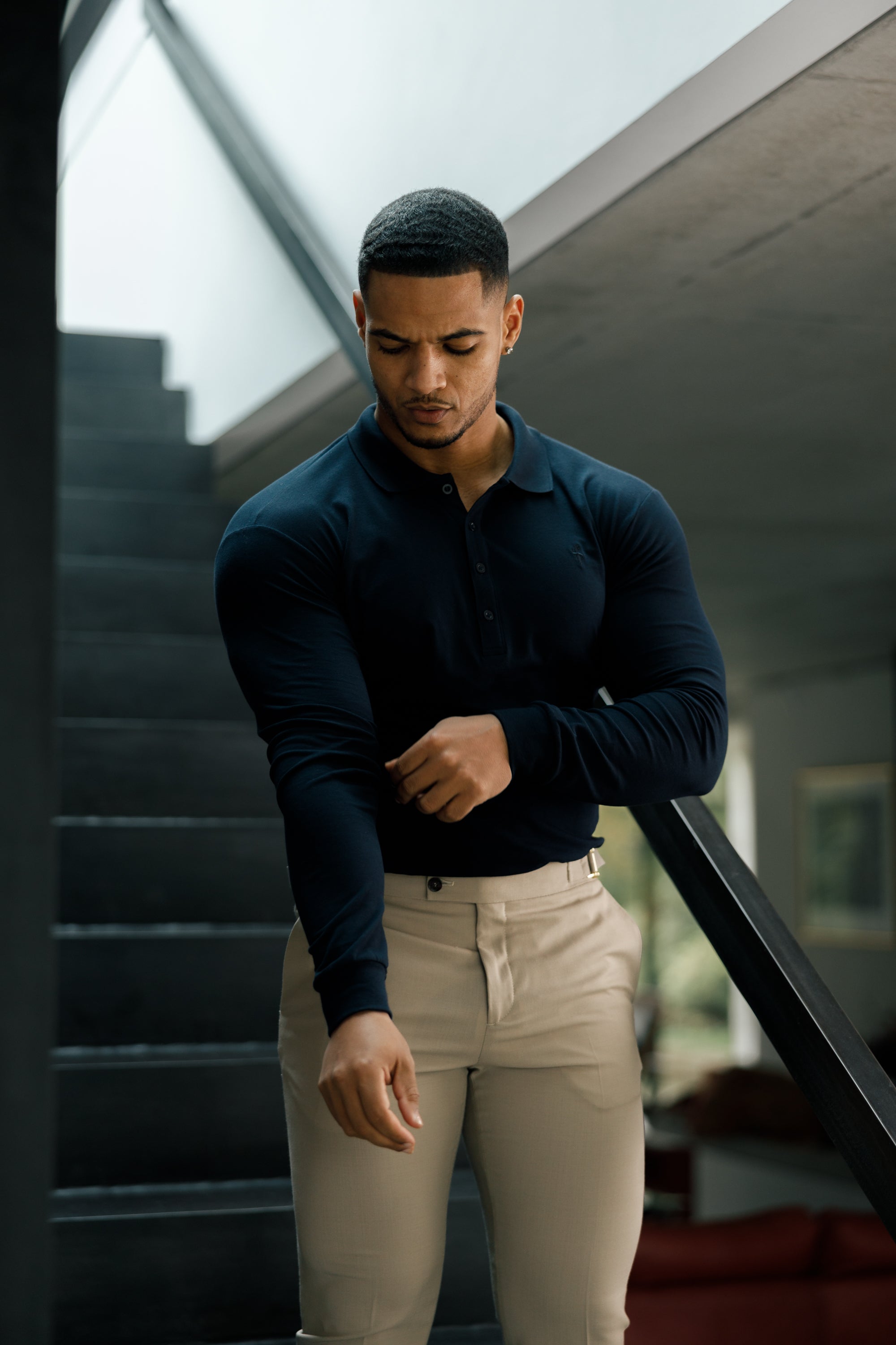 Classic Navy Tonal Polo Long Sleeve Shirt - FSH861