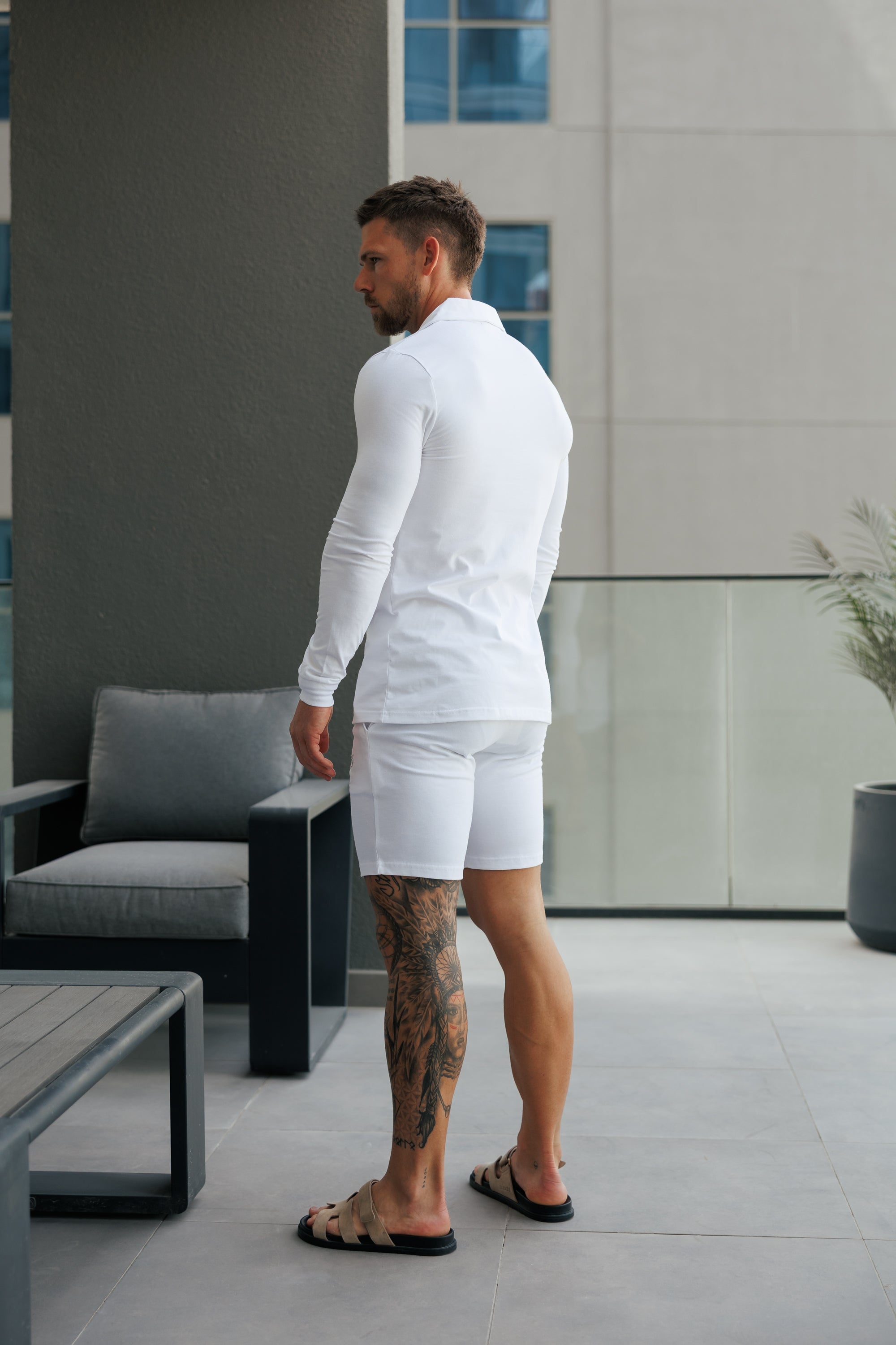 Stretch White Pique Revere Shirt Long Sleeve - FSH1352