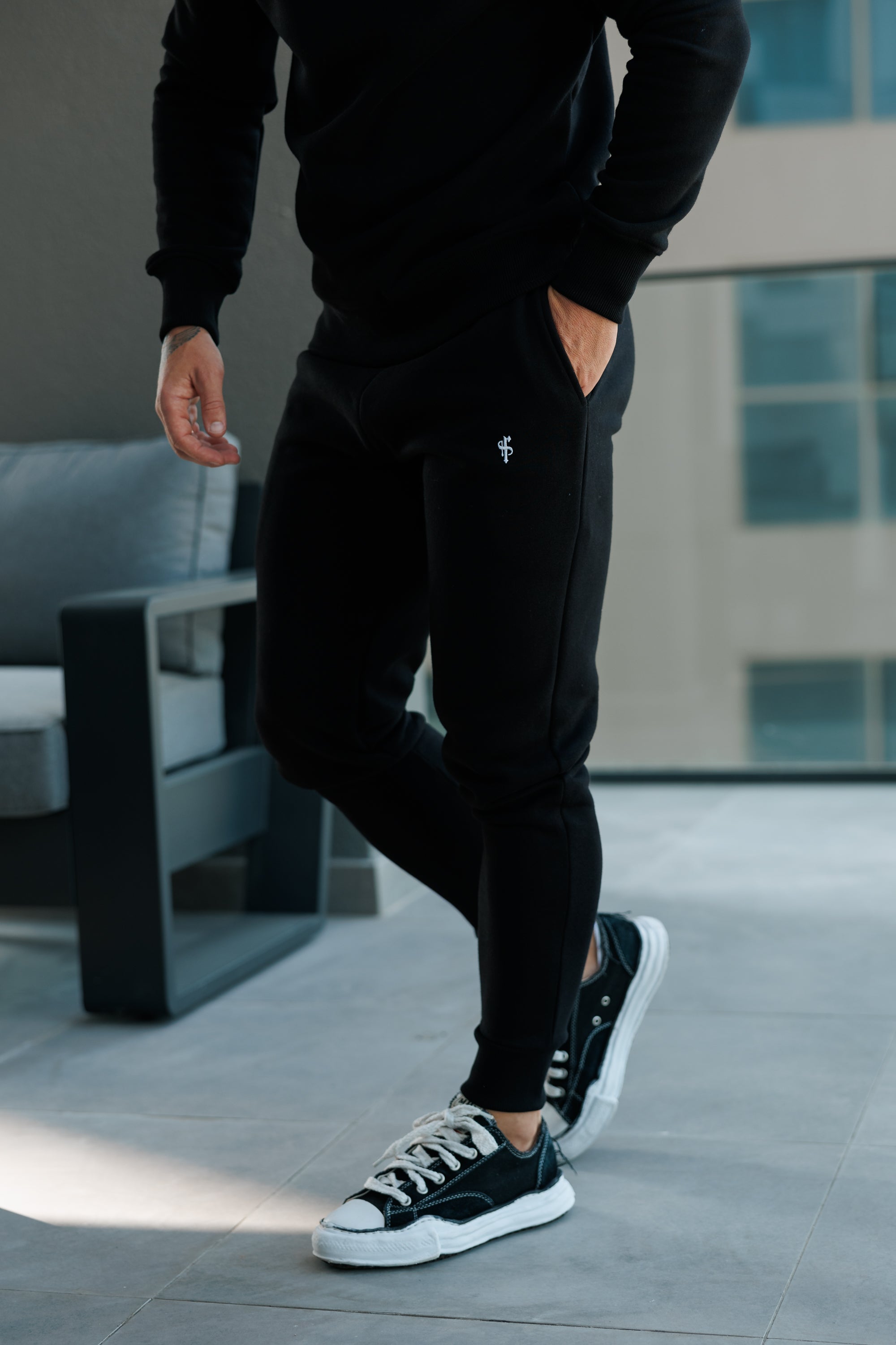 Plain Black Tracksuit Bottoms with FS Branding - FSH1195