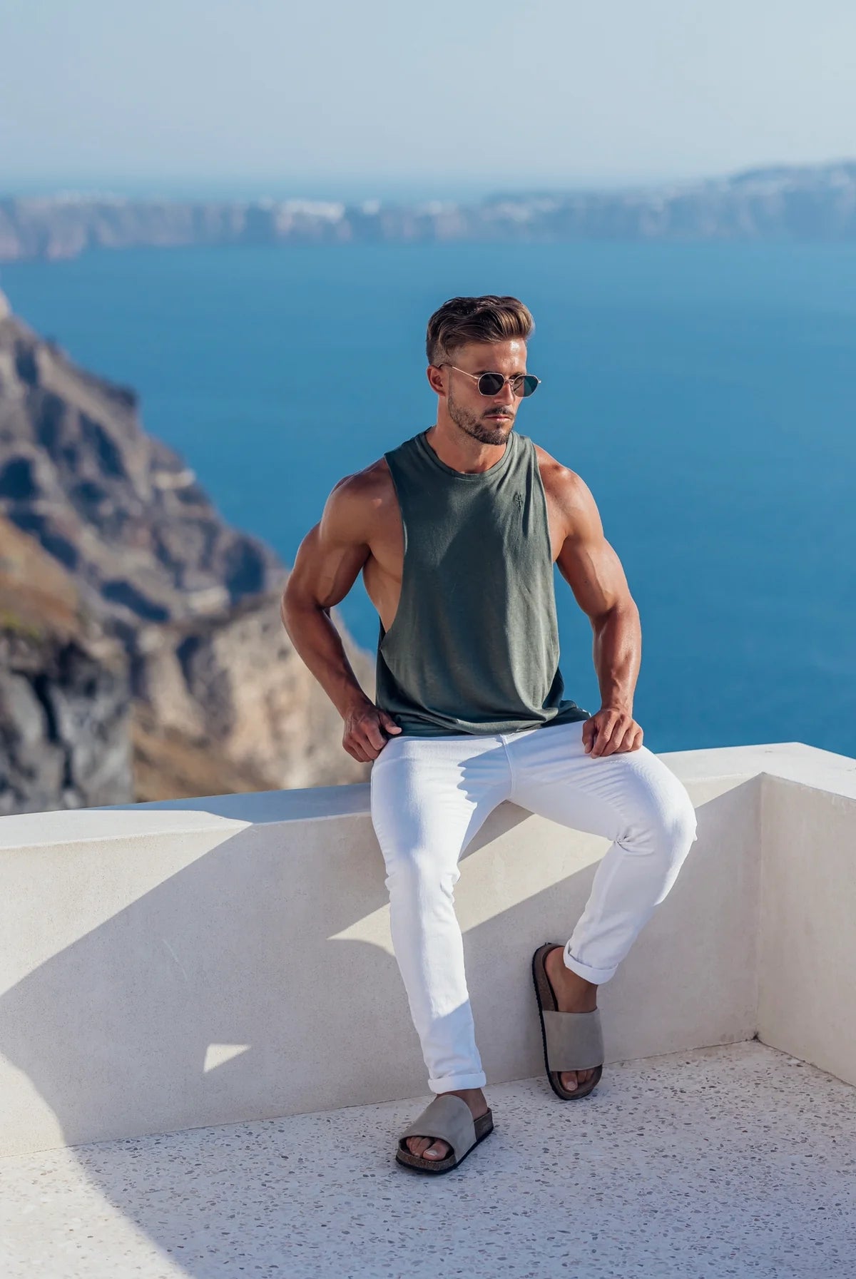 Classic Bamboo Dropped Armhole Khaki Vest - FSH1343