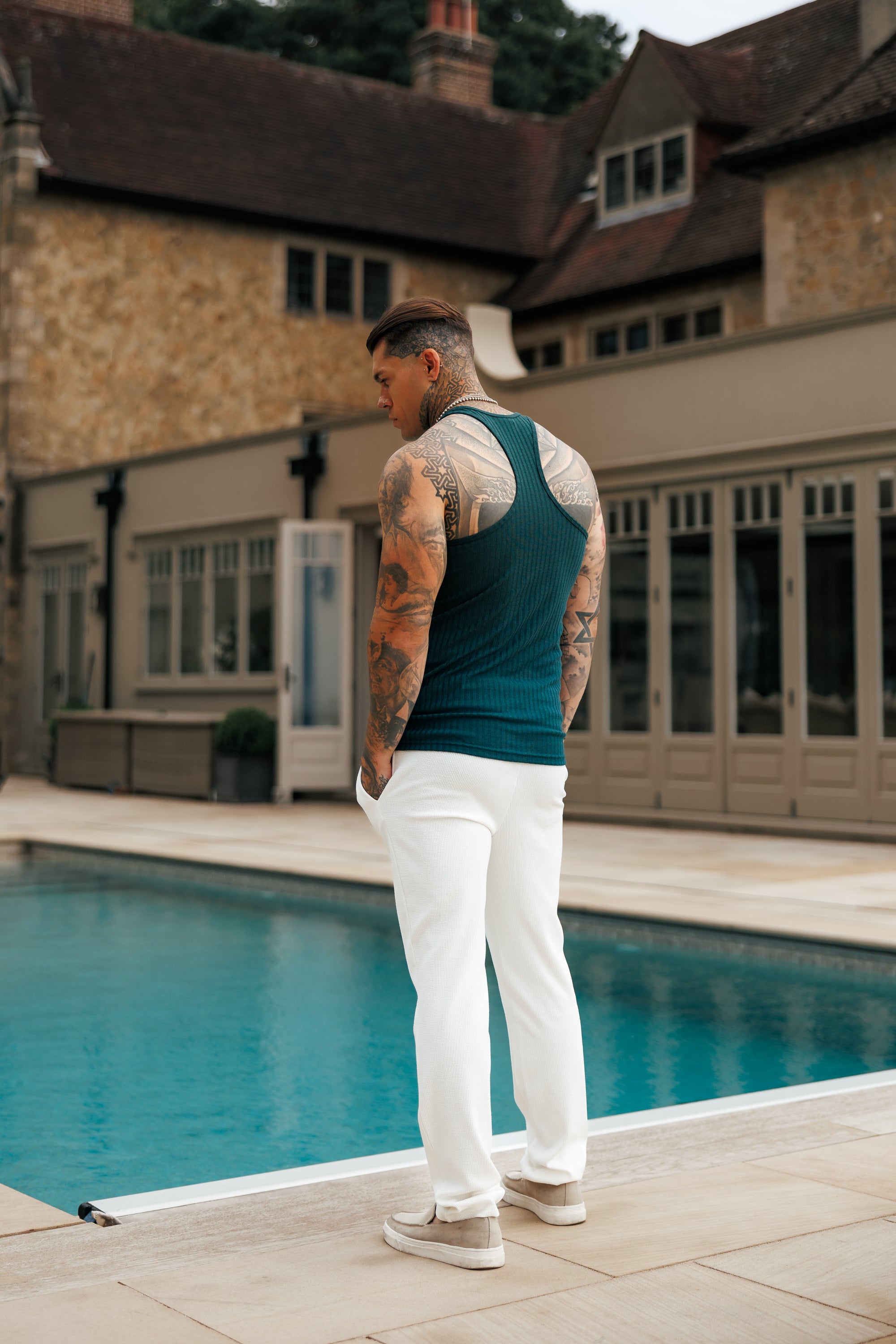 Forest Green / White Ribbed Knit Super Slim Vest - FSH1327