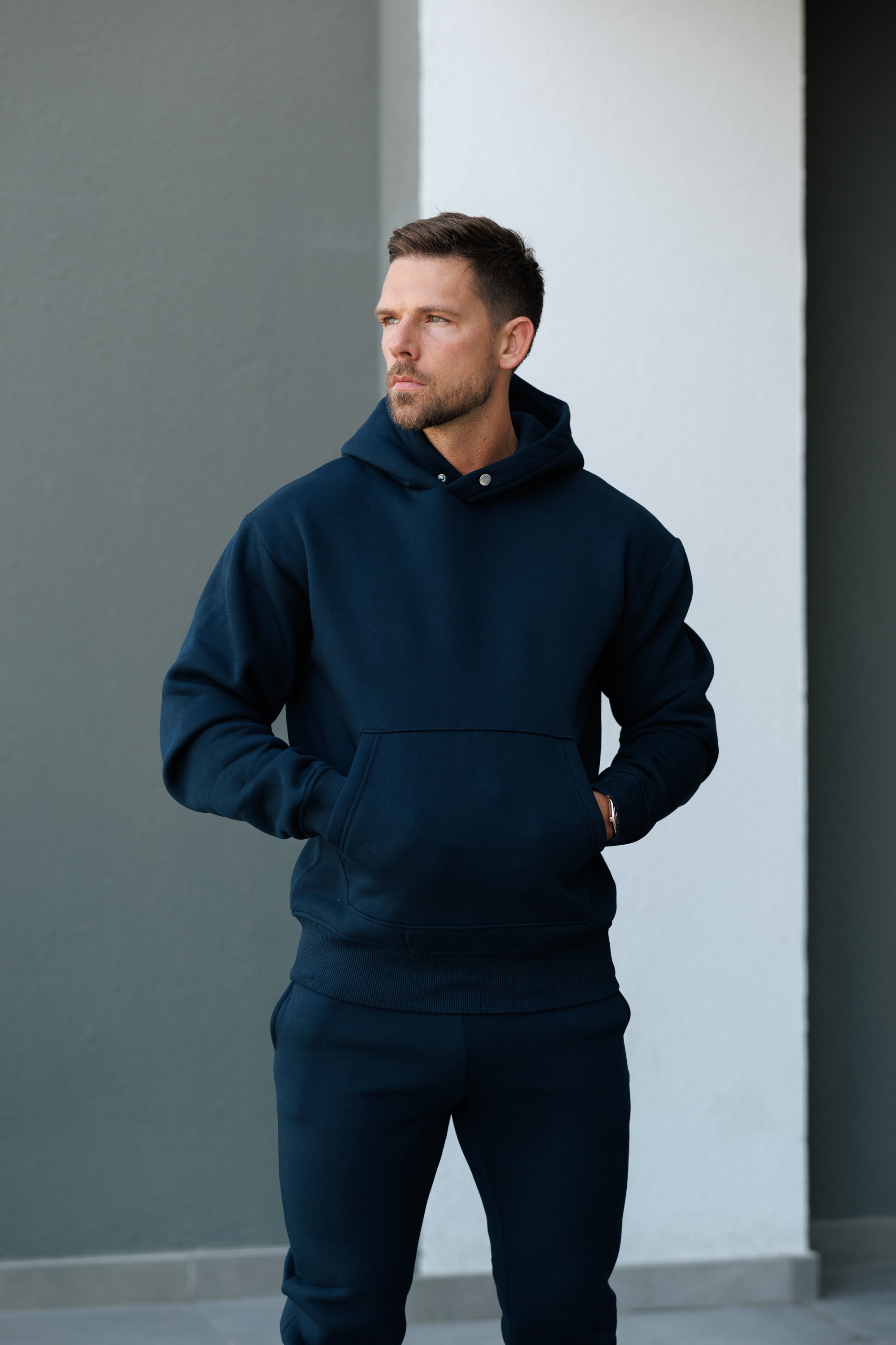 Navy Oversized Hoodie With Functional FS Stud - FSR002