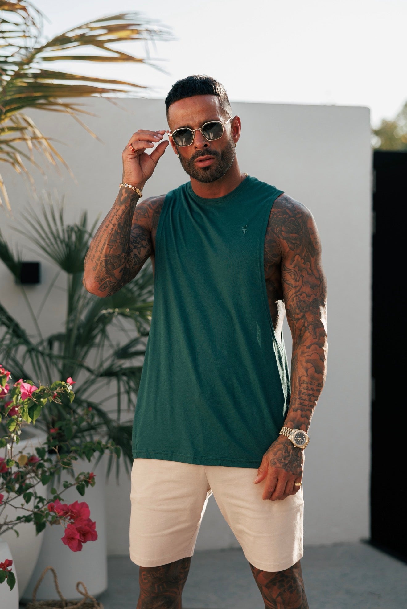 Classic Bamboo Dropped Armhole Forest Green Vest - FSH1489 (PRE ORDER 24TH JULY)