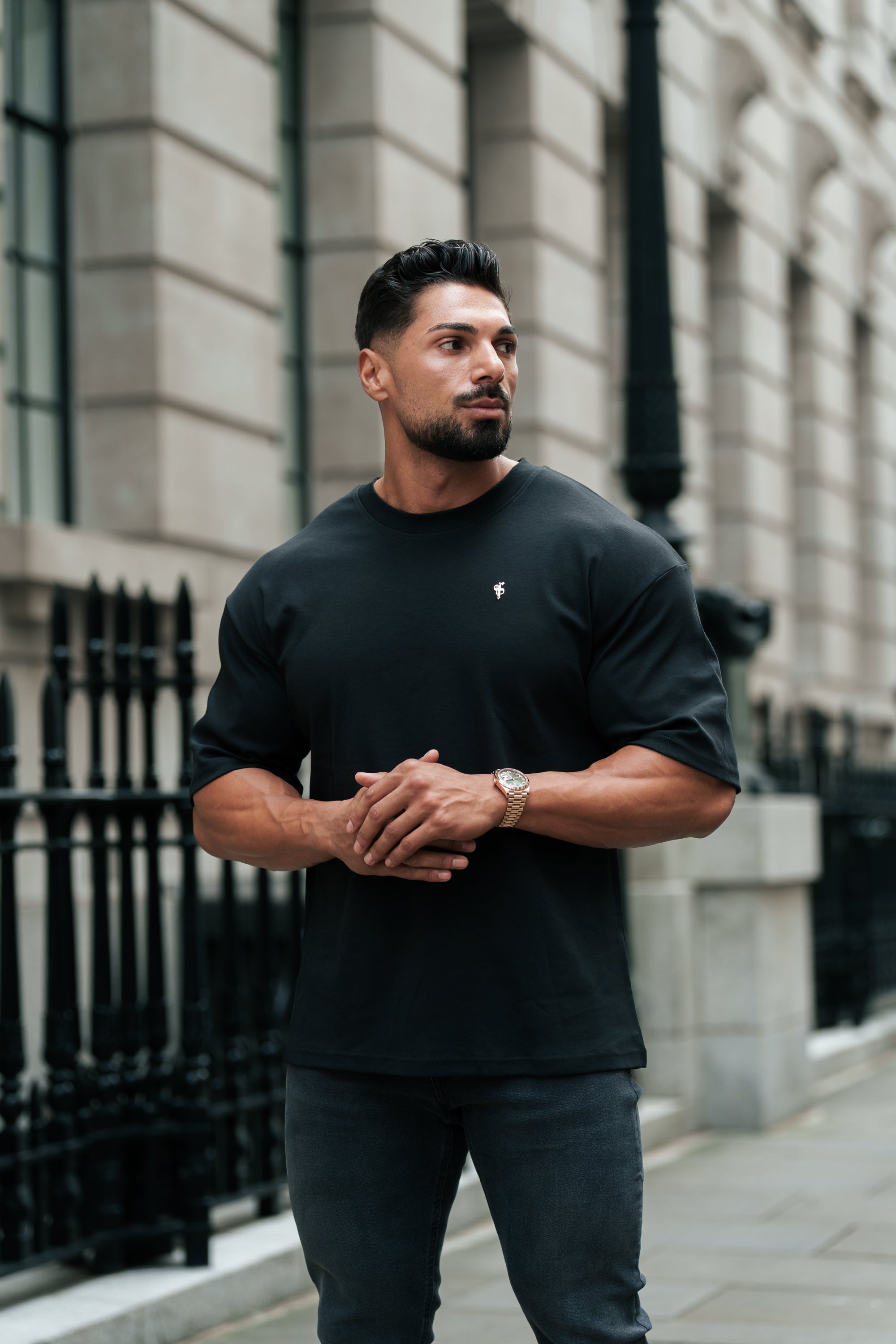 Black / Gold Oversized Crew T Shirt - FSH1373