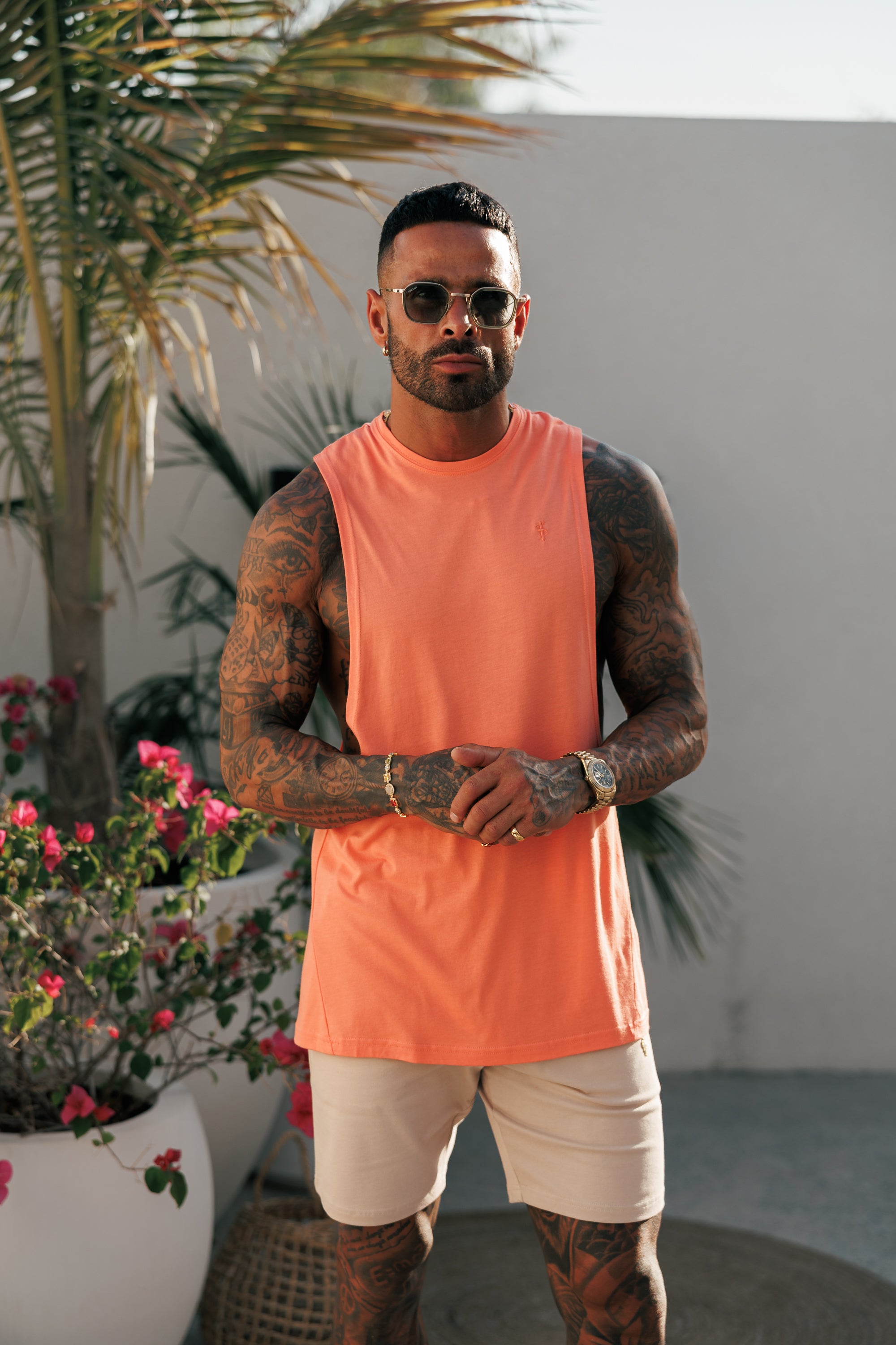 Classic Bamboo Dropped Armhole Salmon Vest - FSH1344