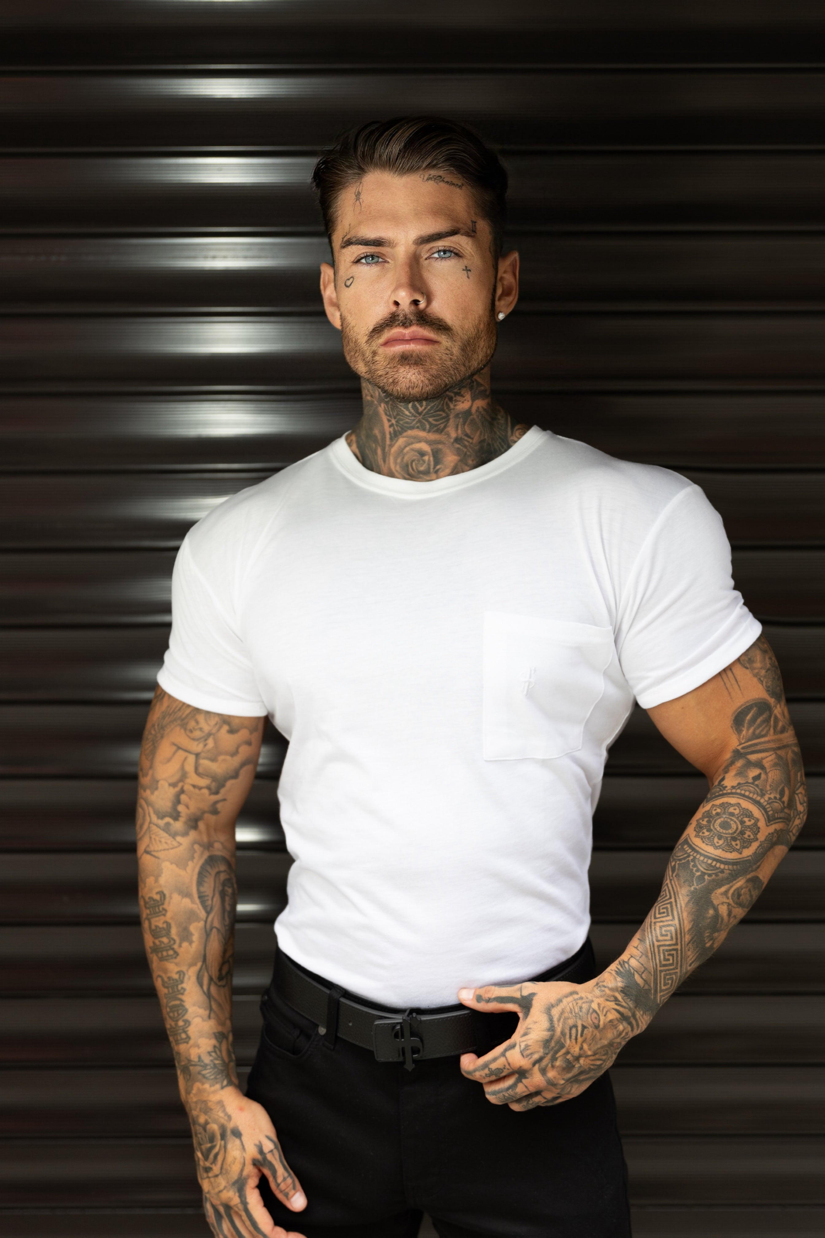 White Bamboo Crew T Shirt With Pocket Short Sleeve- FSH1095