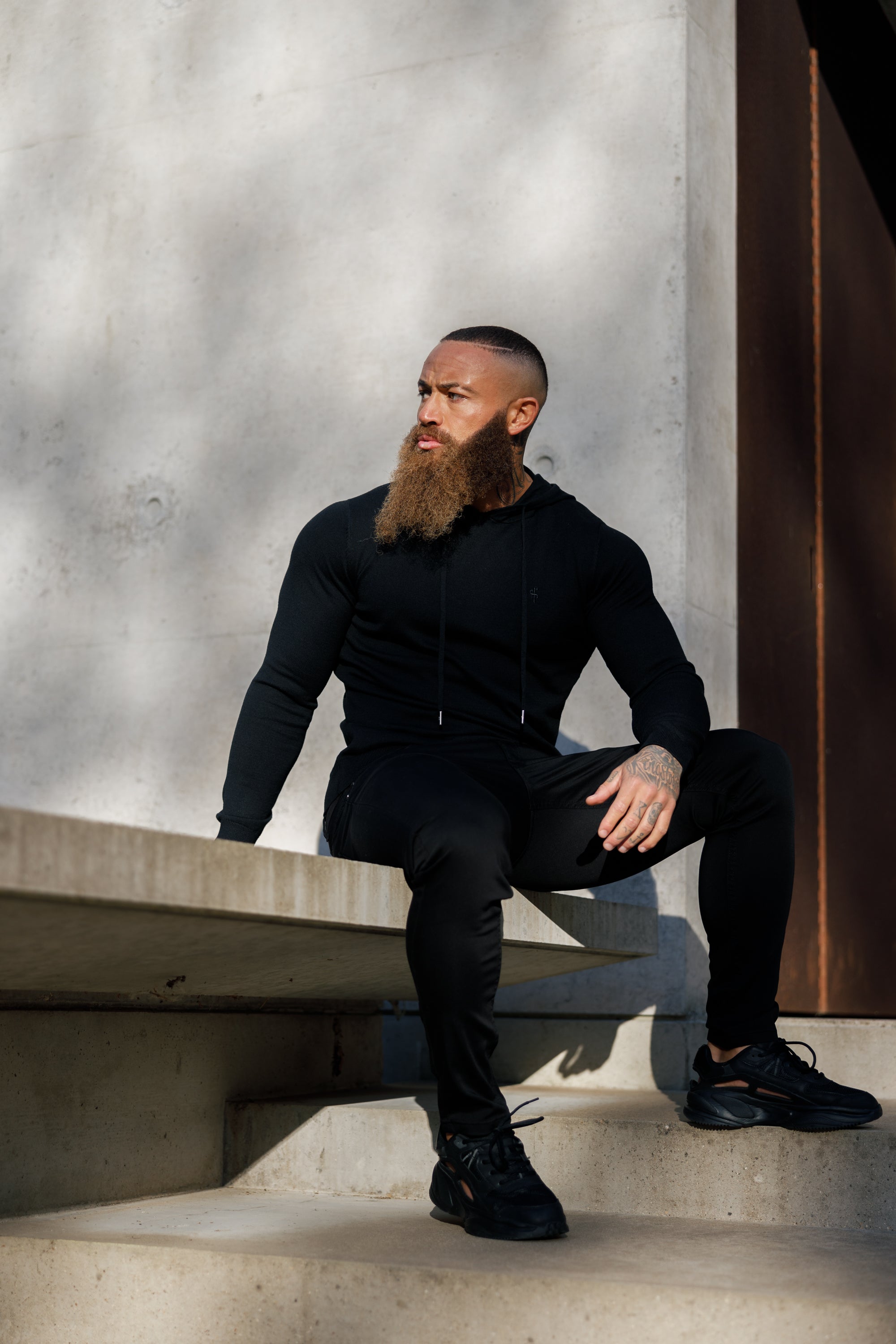 Black Knitted Overhead Hoodie - FSN115