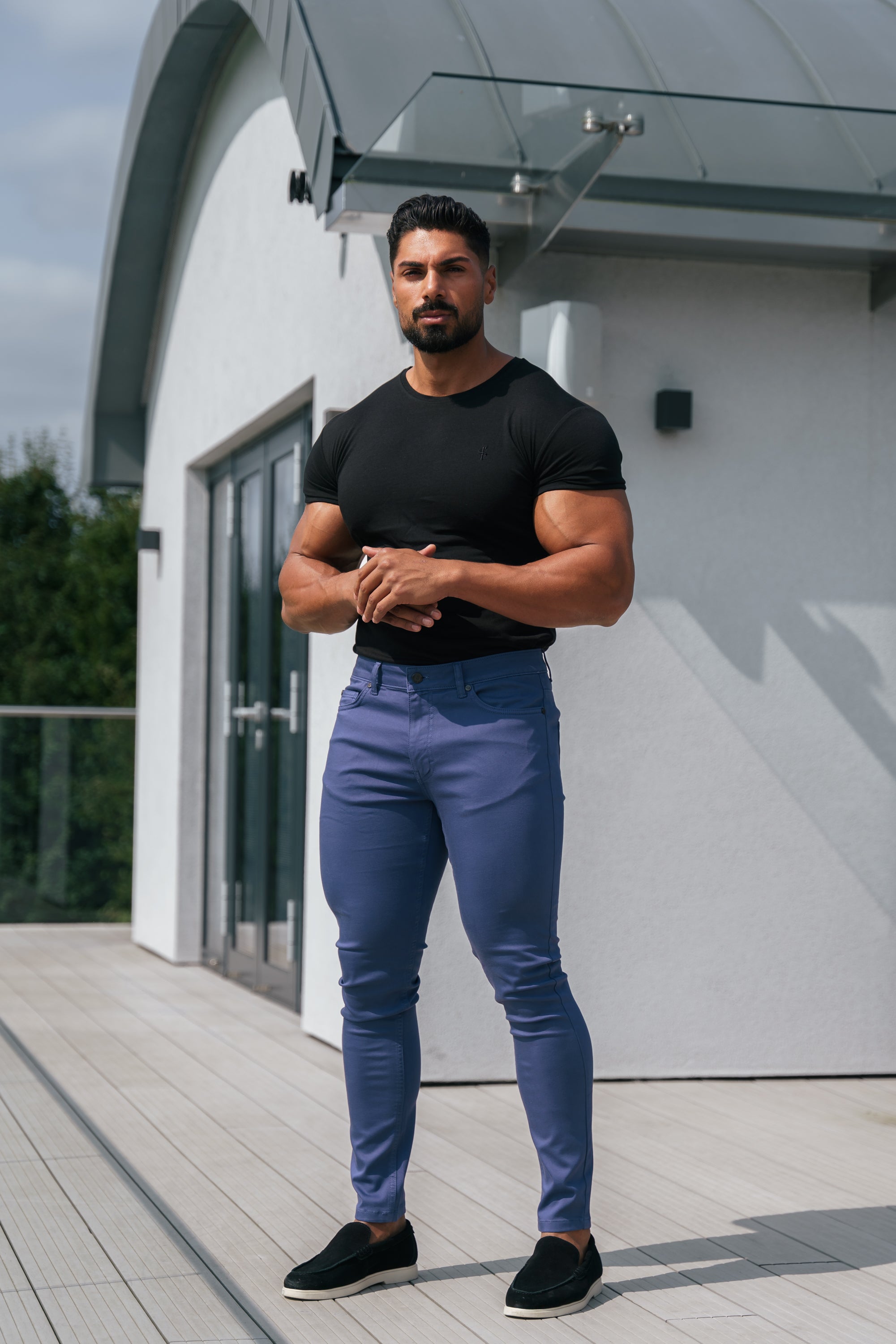 Slim Stretch Light Navy Sateen Trousers - FSH1148